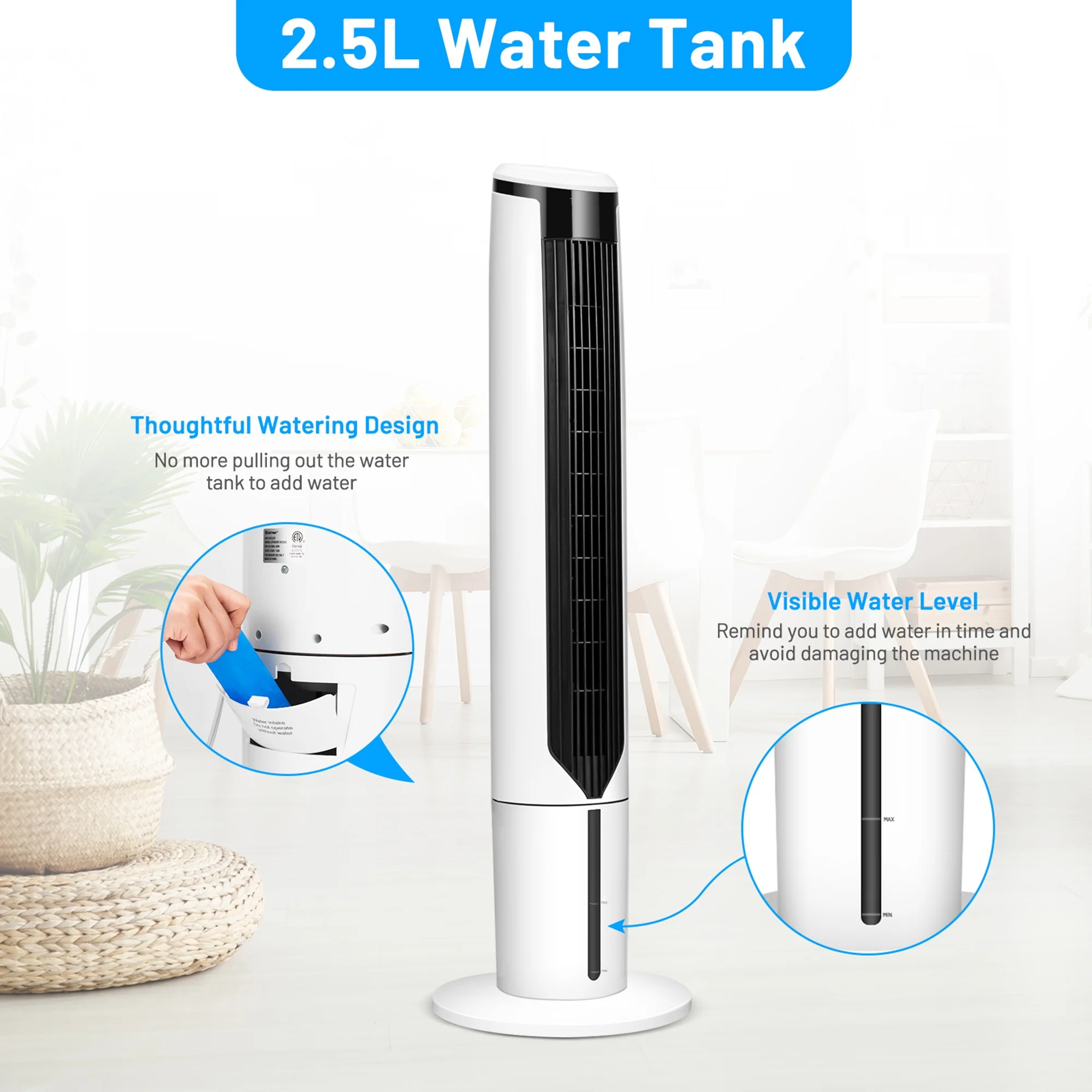 Gymax 41'' Tower Fan 3 in 1 Evaporative Air Cooler Humidifier w/ Remote Control - Image 9