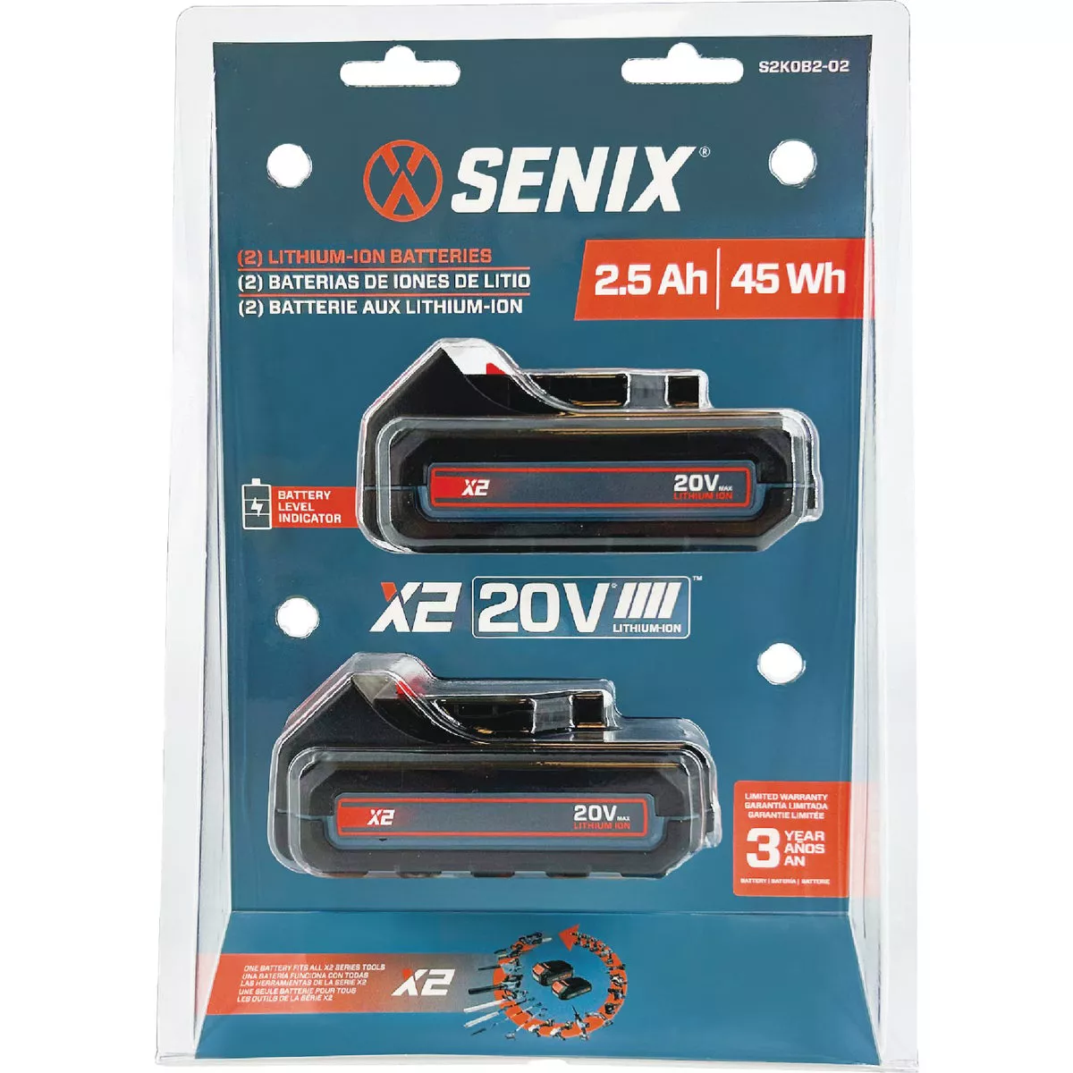 Senix X2 20 Volt Max Lithium-Ion 2.5 Ah Battery Pack (2-Pack)