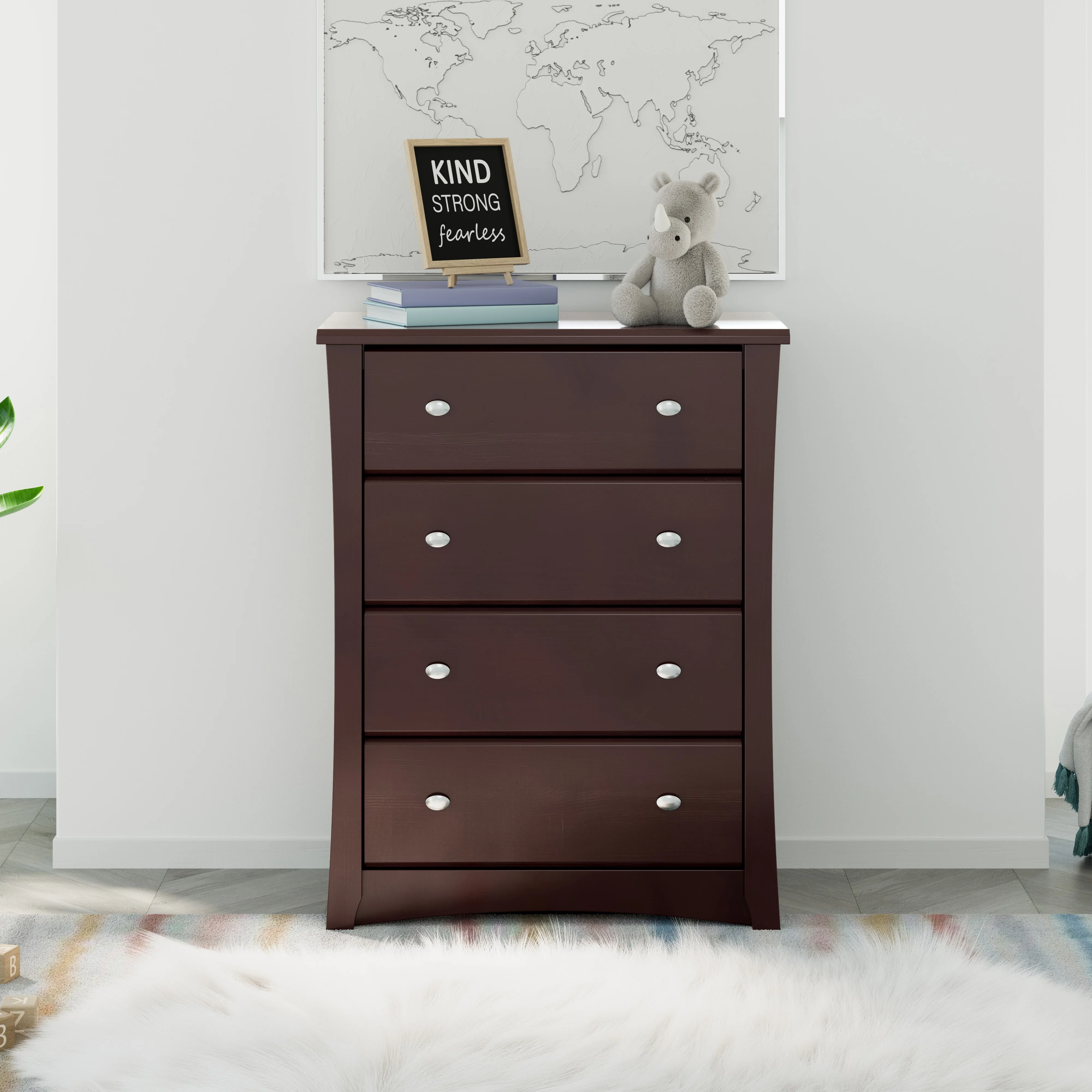 Storkcraft Crescent 4 Drawer Childrens Nursery Dresser, Espresso