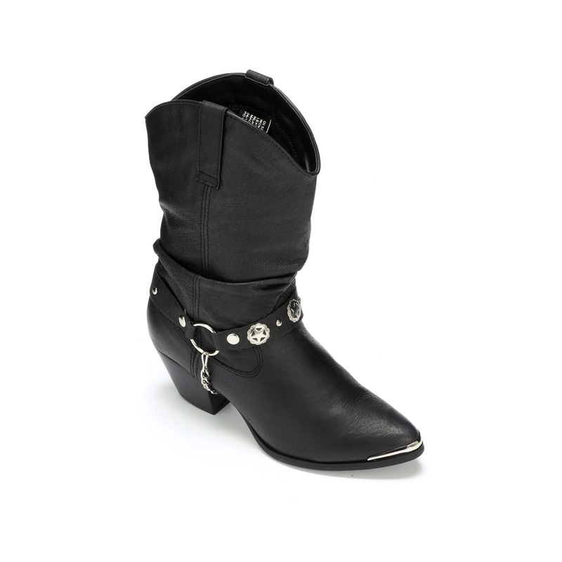 Dingo Genuine Leather Slouch Cowgirl Boot with Studs and Chain Detail for Women - MIDNIGHT VELVET CATALOG