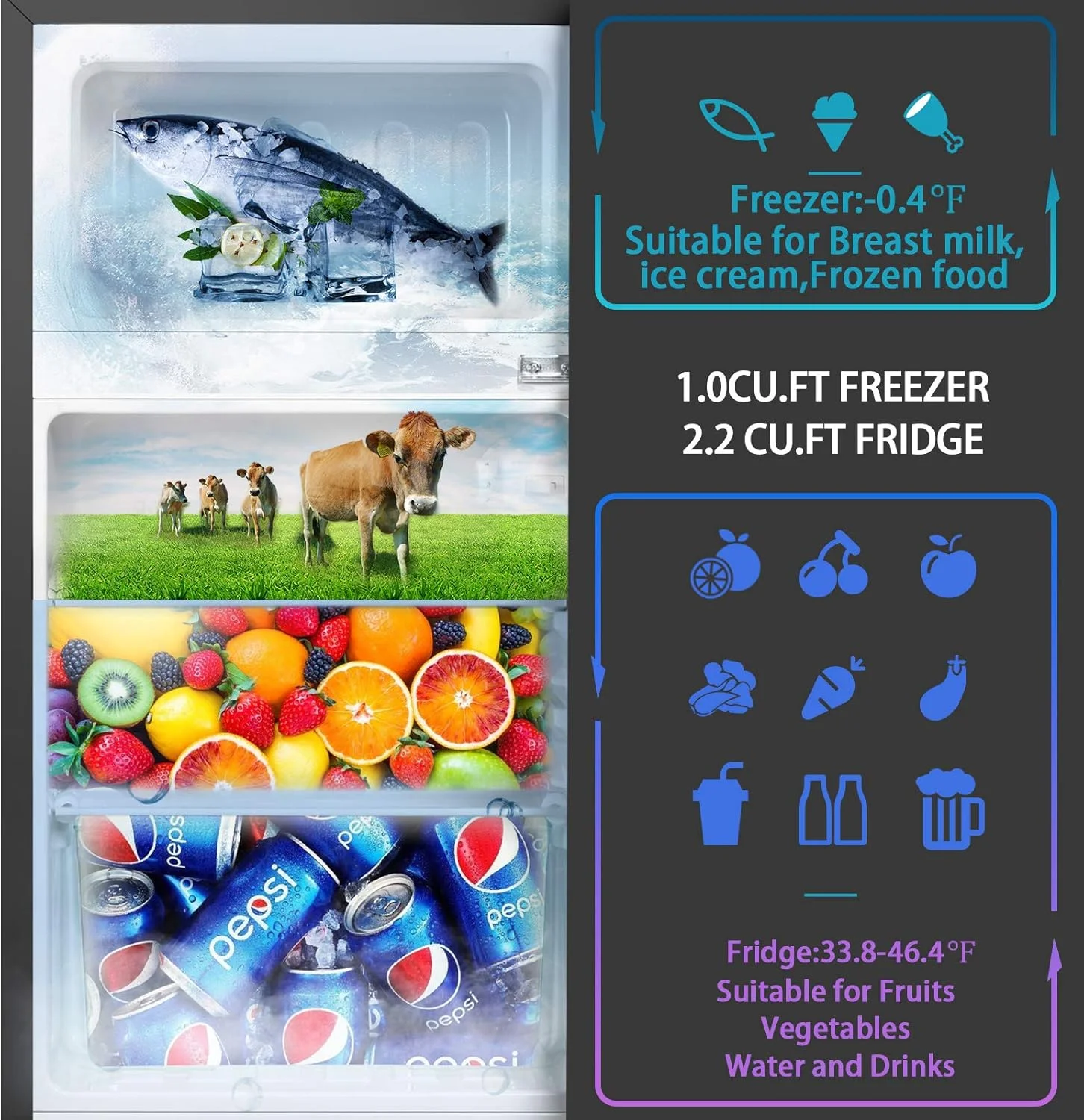 Kcpolre Pink Mini Fridge with Freezer 3.2 Cu.ft Refrigerators, Adjustable Glass Shelves, Quiet Dual Door Dorm Fridge for Bedroom, College, Office - Image 14