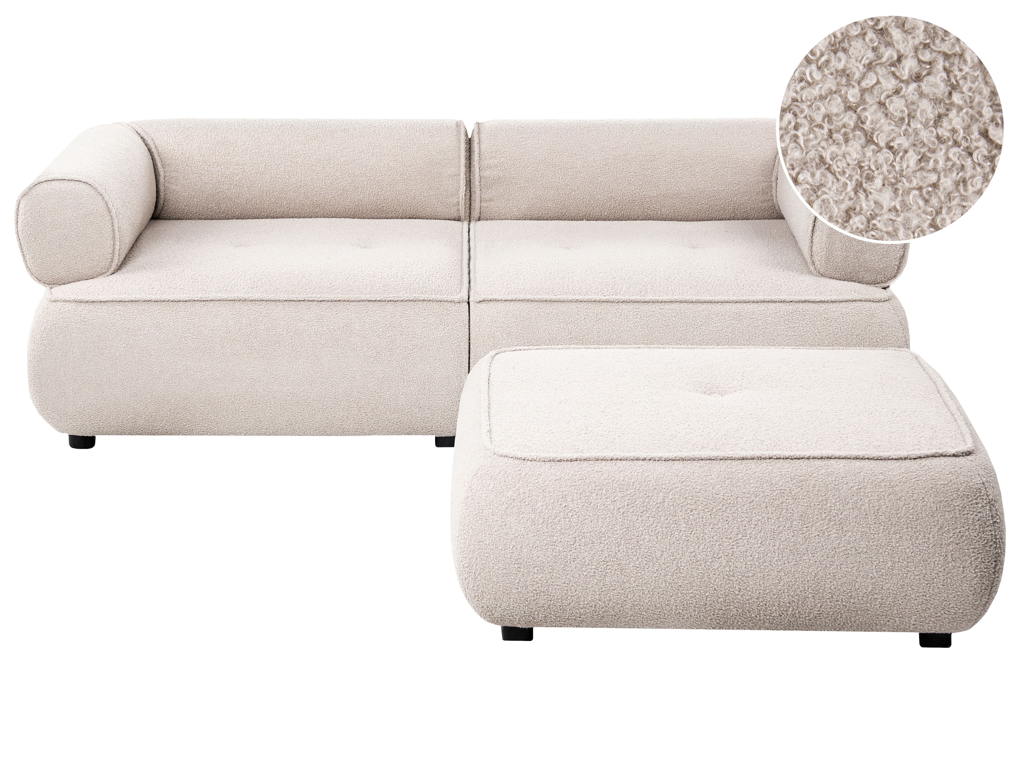 Sofa 3 Seater SALLA Boucle Beige with Ottoman