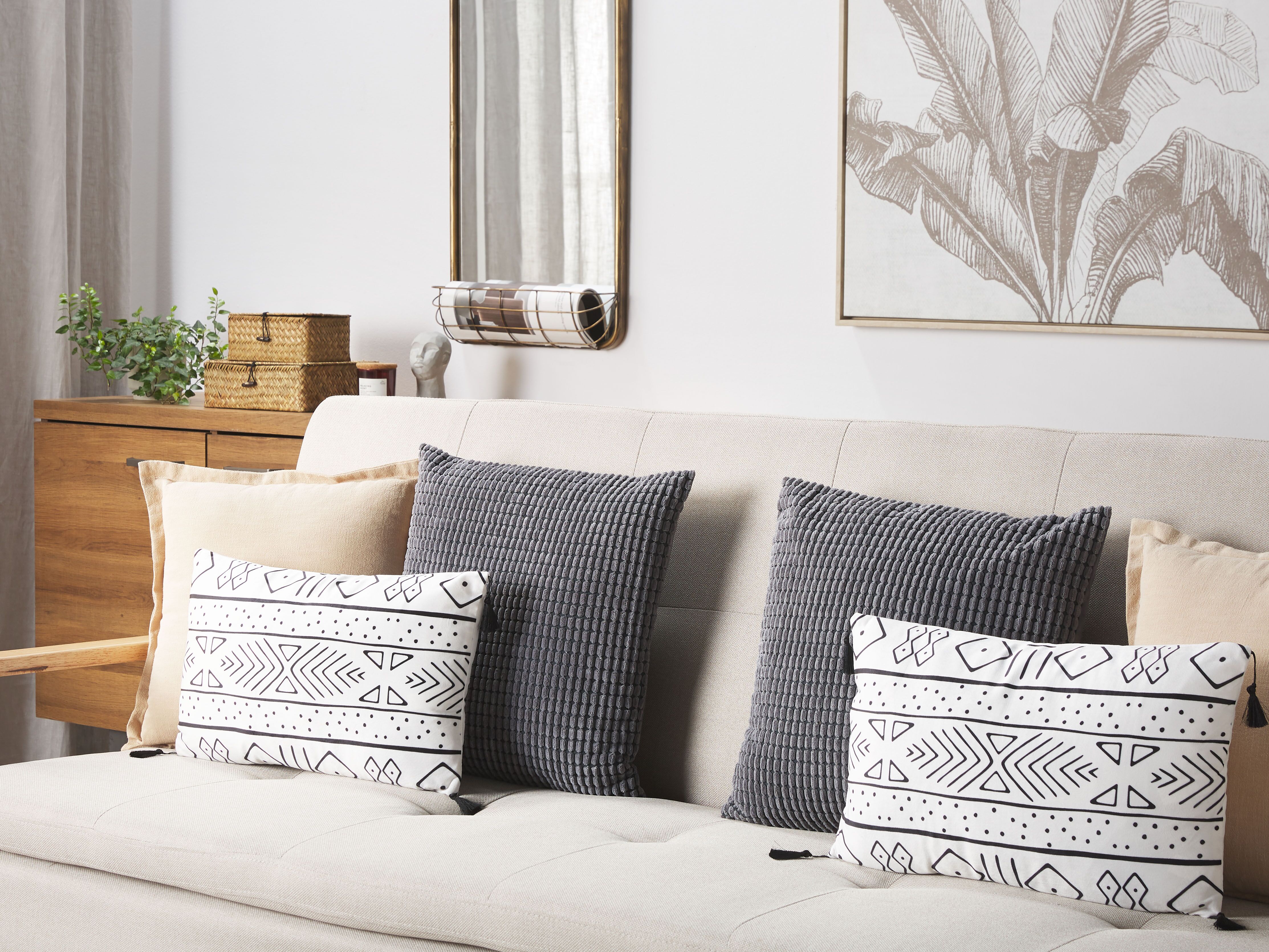 Set of 2 Decorative Cushions SCHEFFLERA Velvet 30 x 50 cm White Geometric Pattern