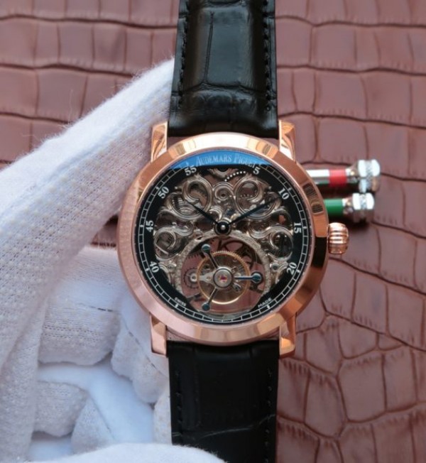Replica Audemars Piguet Jules Audemars Skeleton Tourbillon RG Dial Leather Strap - Top club