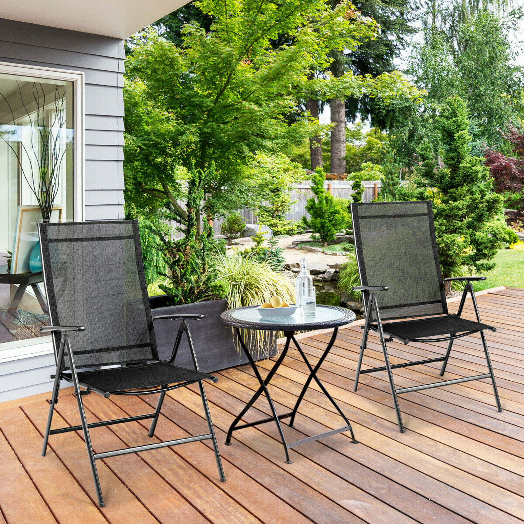 Gymax 4PCS Folding Chair Patio Garden Outdoor w/ Steel Frame Adjustable Backrest - Image 3