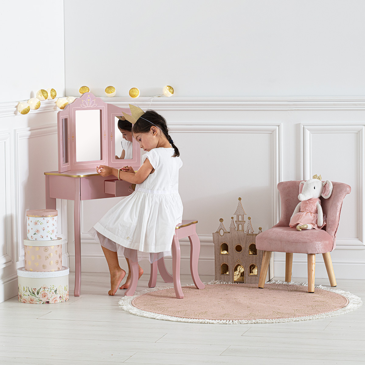 Kids dressing table and stool "Sissi" Pink, L.60 cm