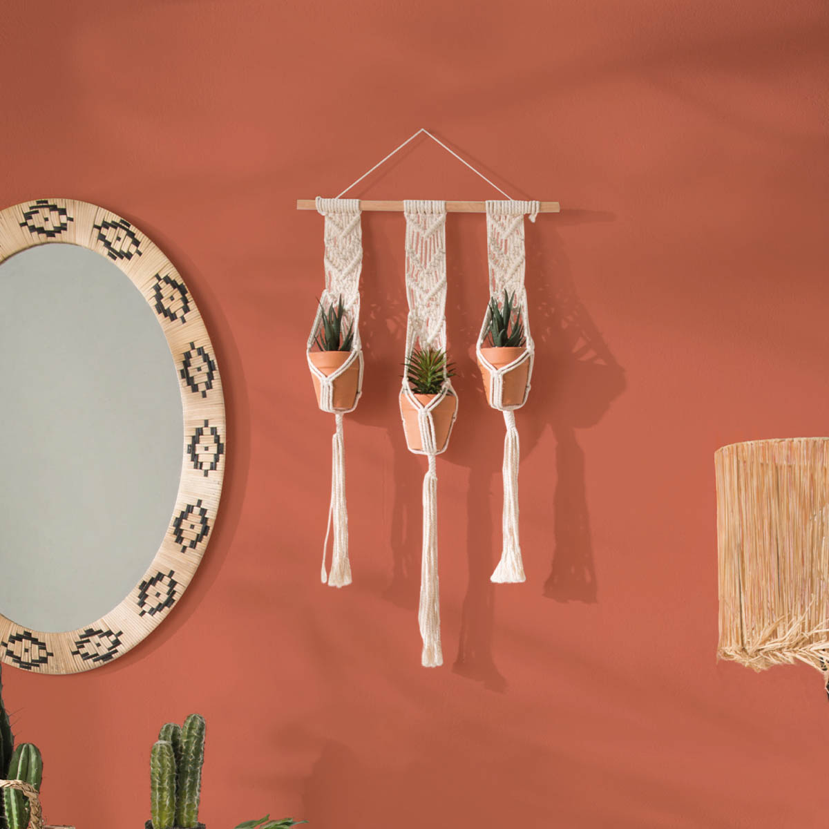 Set of 3 hanging plants "Hacienda" Ivory white, H75.cm