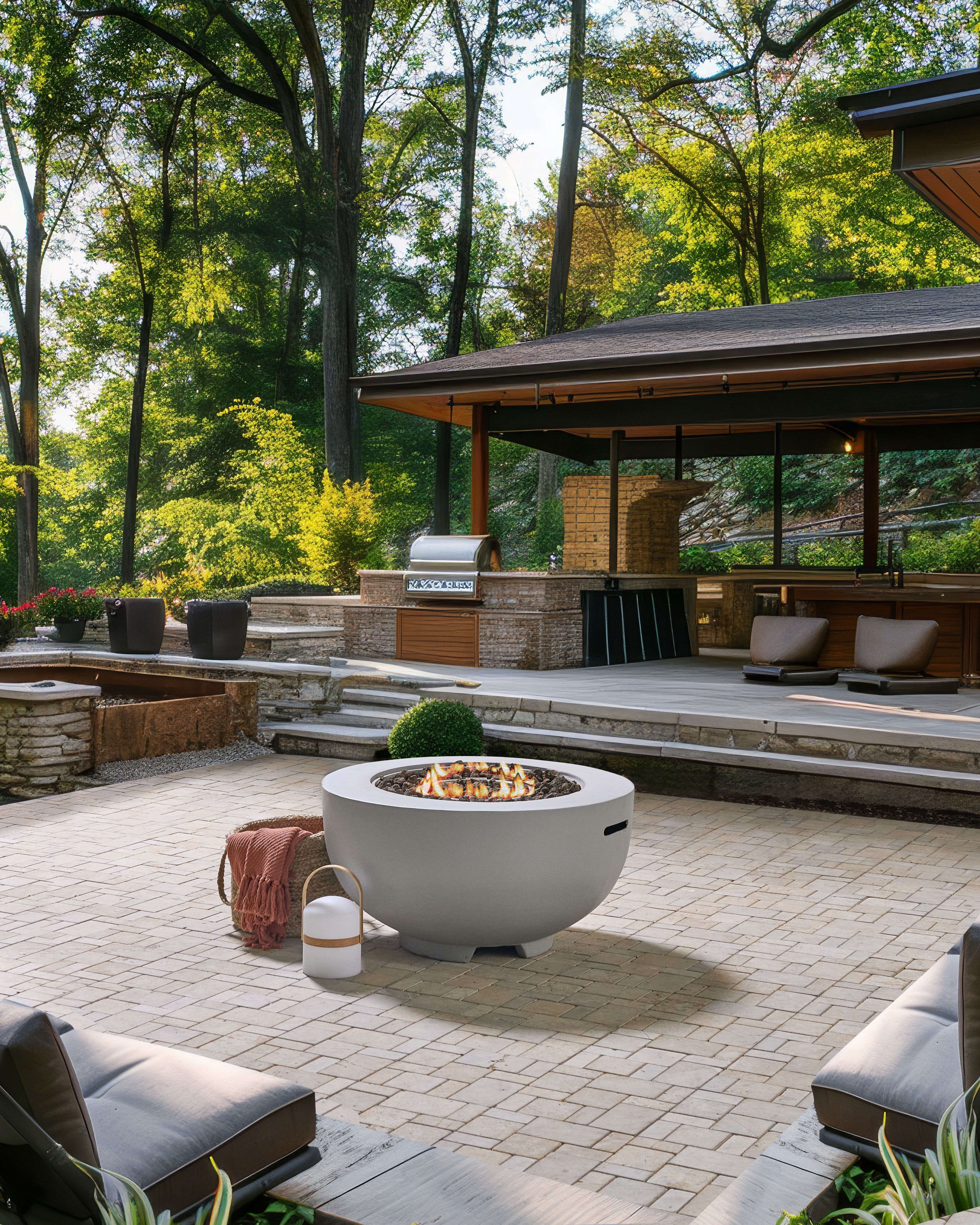 Gas Fire Pit DAISETU Concrete Light Grey