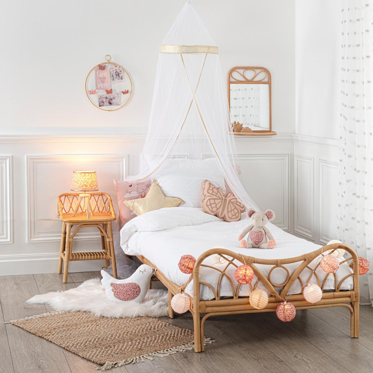 Kids bedside table Rattan, H.56 cm