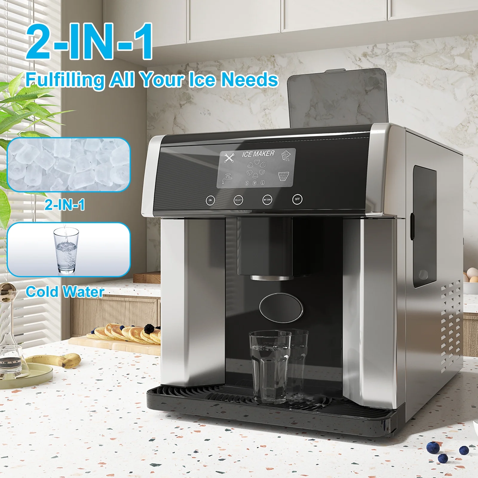 TABU 40Lbs/24H Countertop Ice Maker Machine,3 in 1 Ice Maker with Water Dispenser,Crushed Ice,Black - Image 16