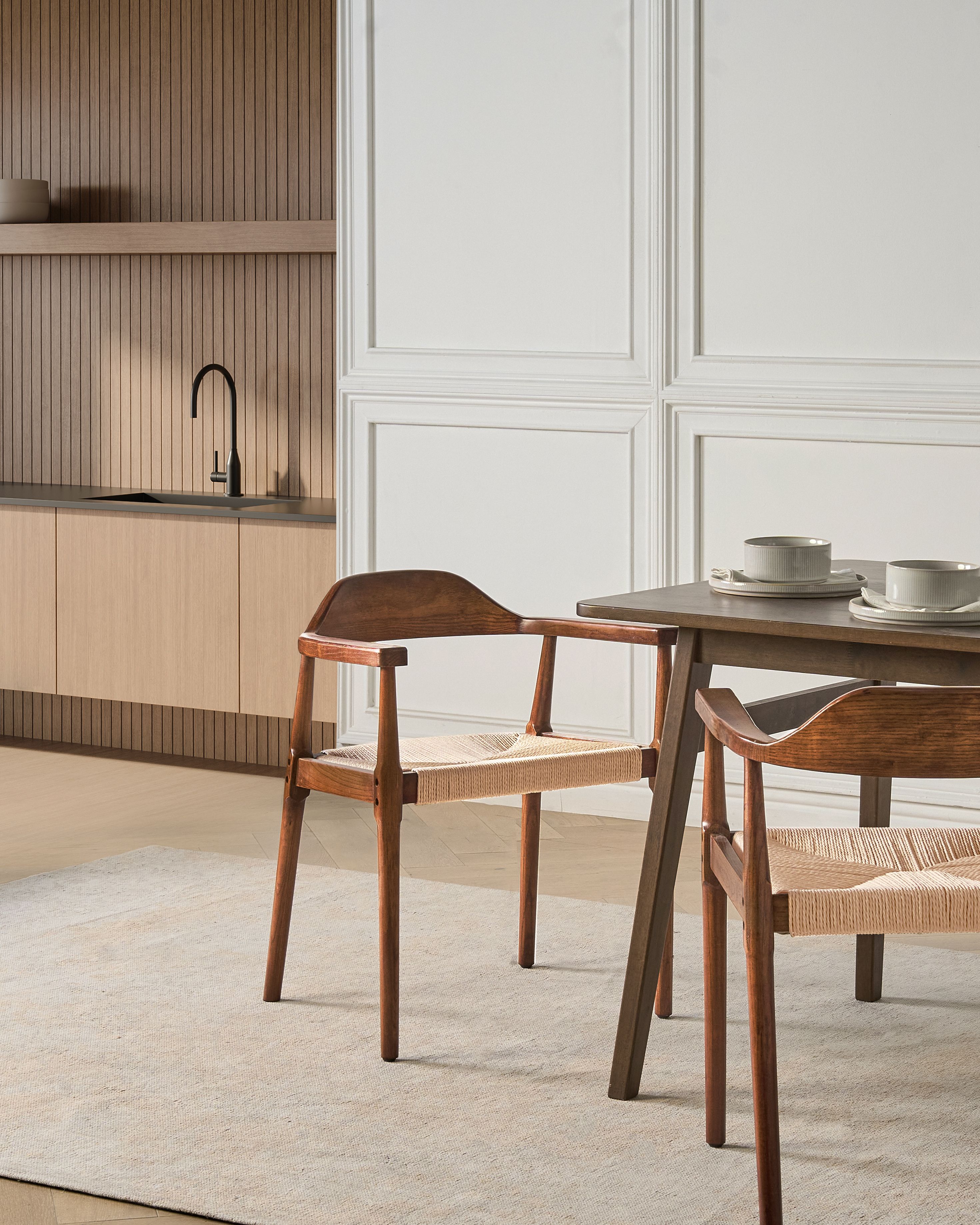 Set of 2 Dining Chairs OAKDALE Wood Dark Brown/ Beige