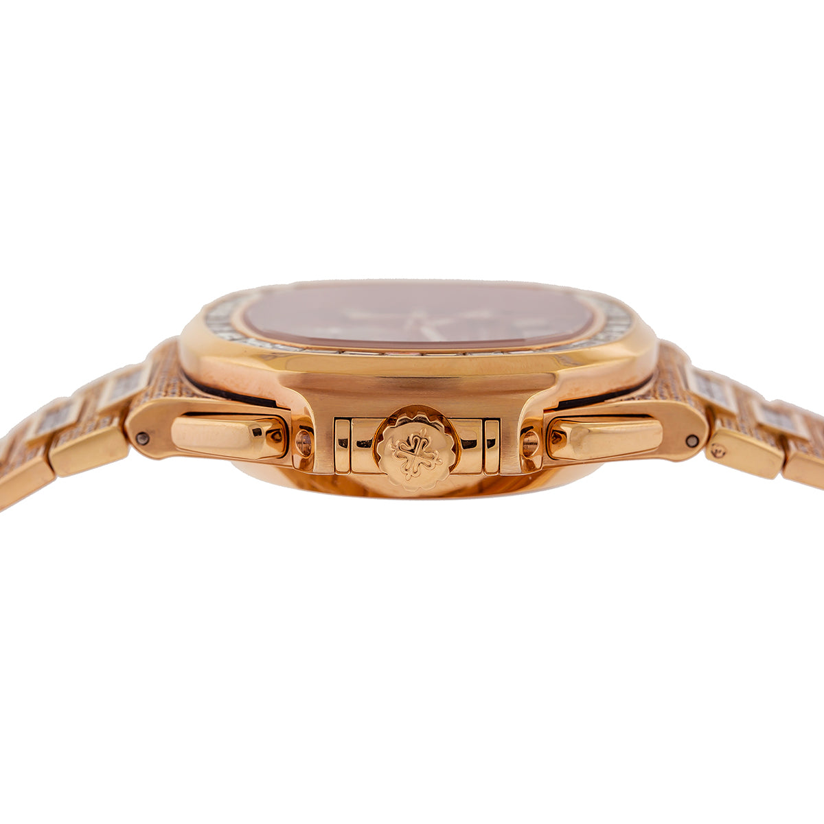18K Rose Gold Patek Philippe Nautilus 5980/1R 40.5mm Brown Dial 25CT Diamonds(1:1 replica) - Top club