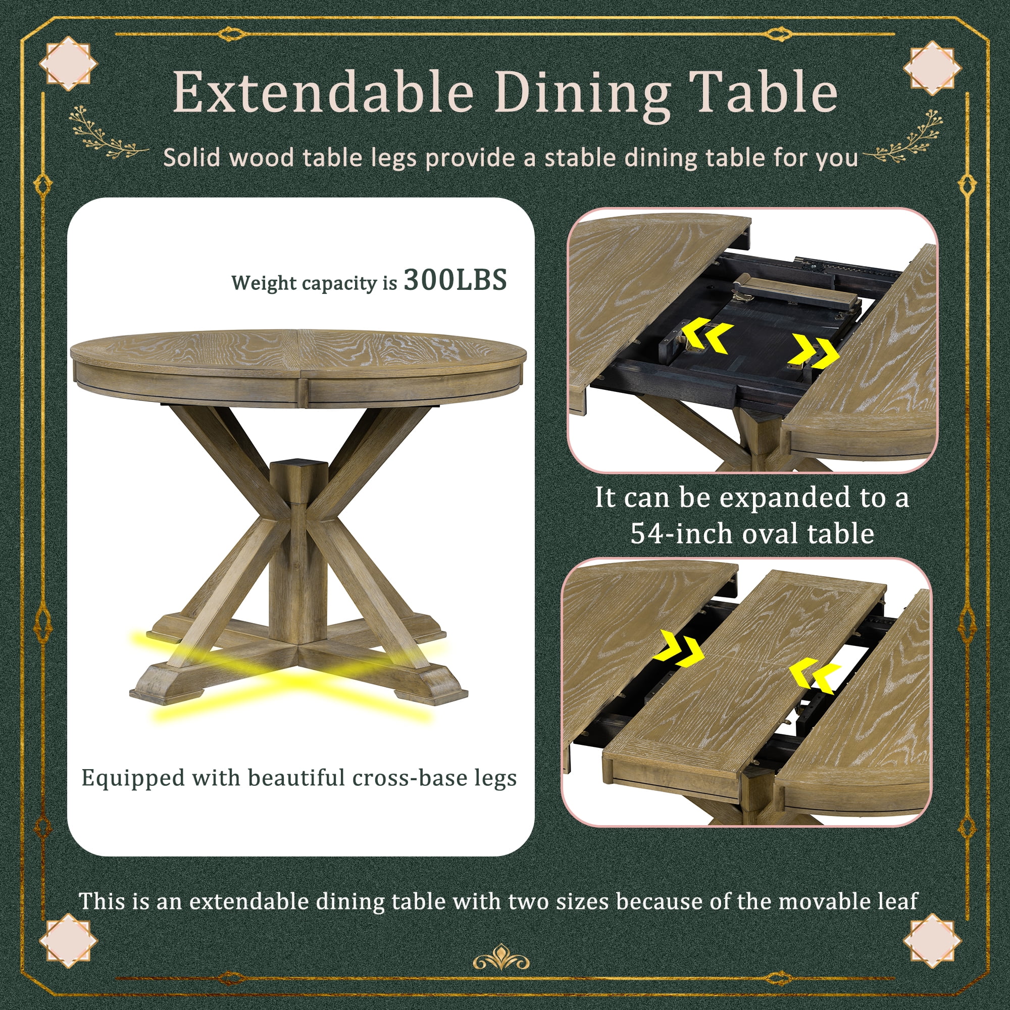 Besthome Farmhouse Extendable Round Kitchen Dining Room Table Set with Upholstered Chairs of 4, 5 Piece Round Dining Table Set with Extendable Table, Espresso - Image 15