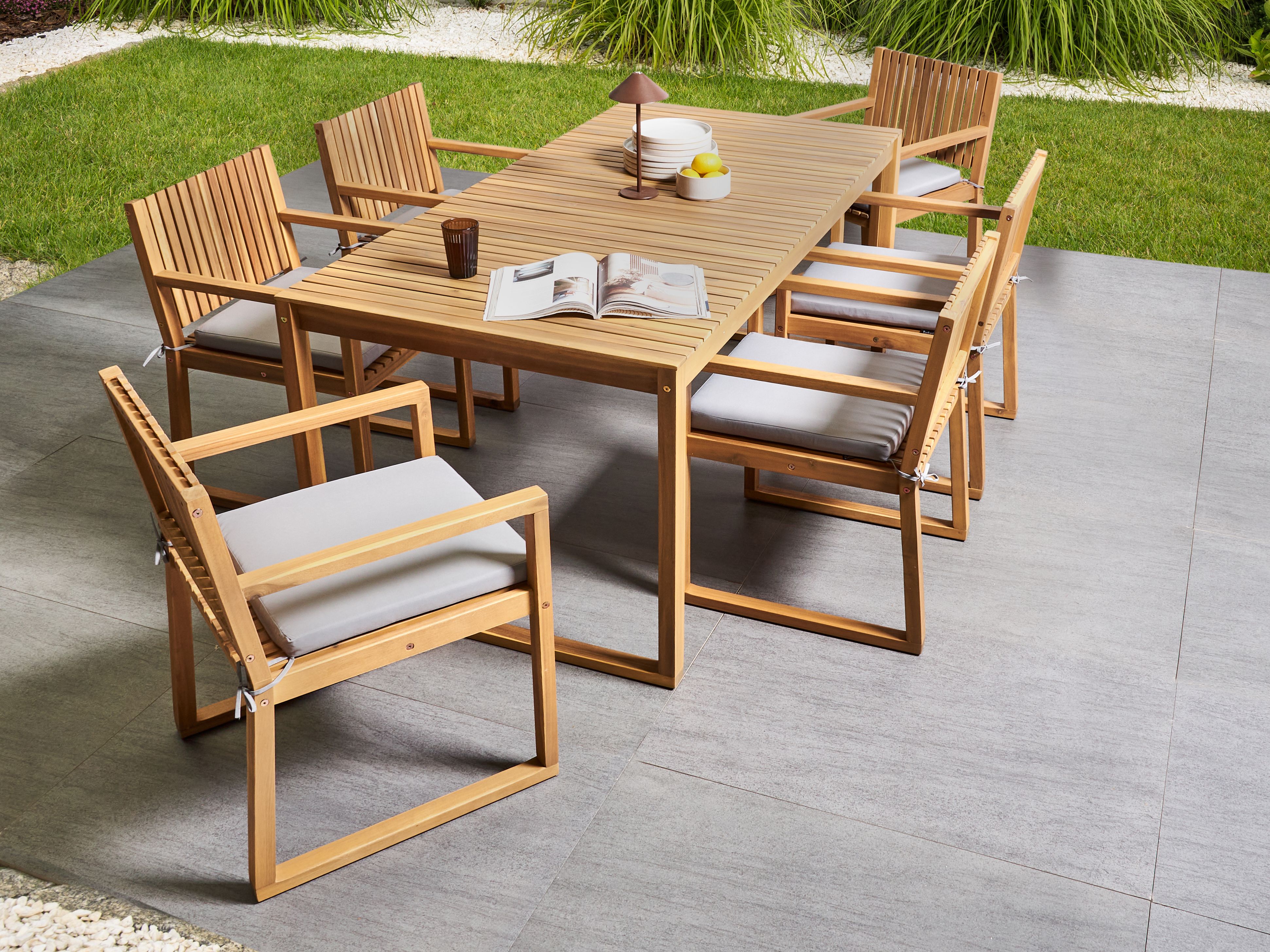 Garden Dining Set 8 Seater SASSARI PREMIUM with Cushions Certified Acacia Wood Light Grey