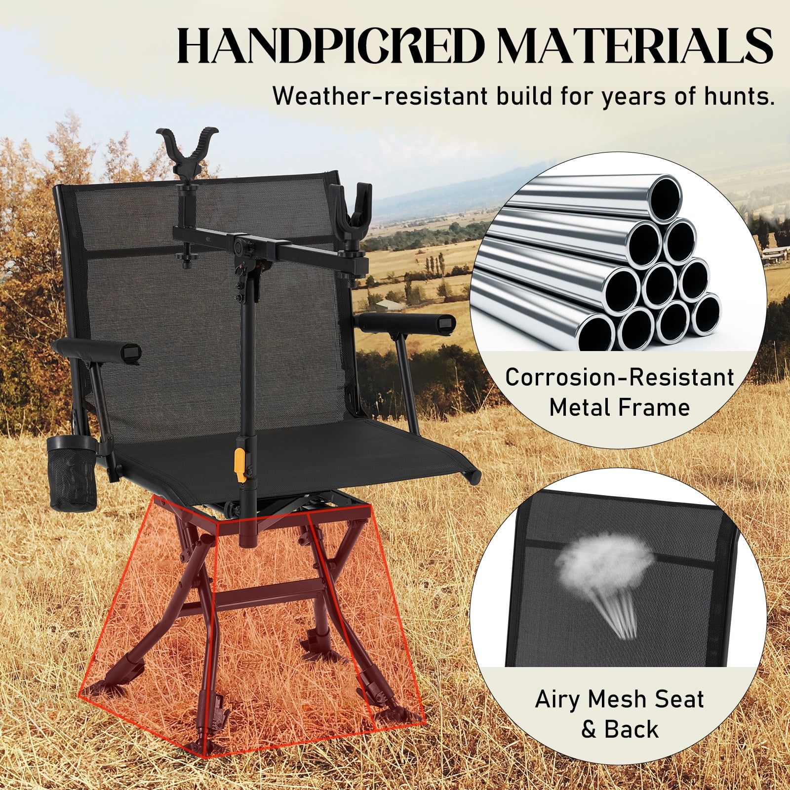 Danrelax 360�� Silent Camo Hunting Blind Chair, Armrests, Side Pouch, Telescopic Legs - Image 39