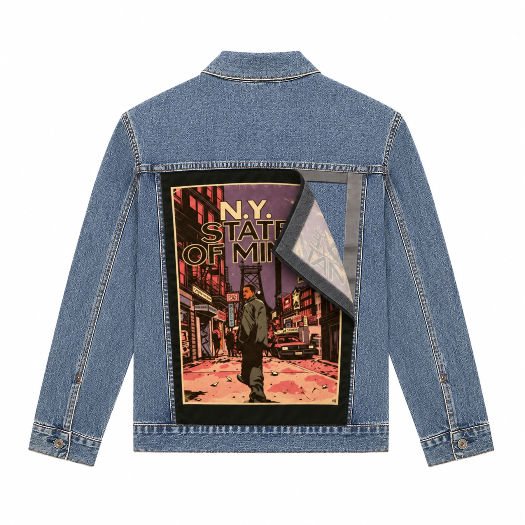Custom Back Patch Denim Trucker Jacket – Personalized Washed Blue Vintage Jean Jacket