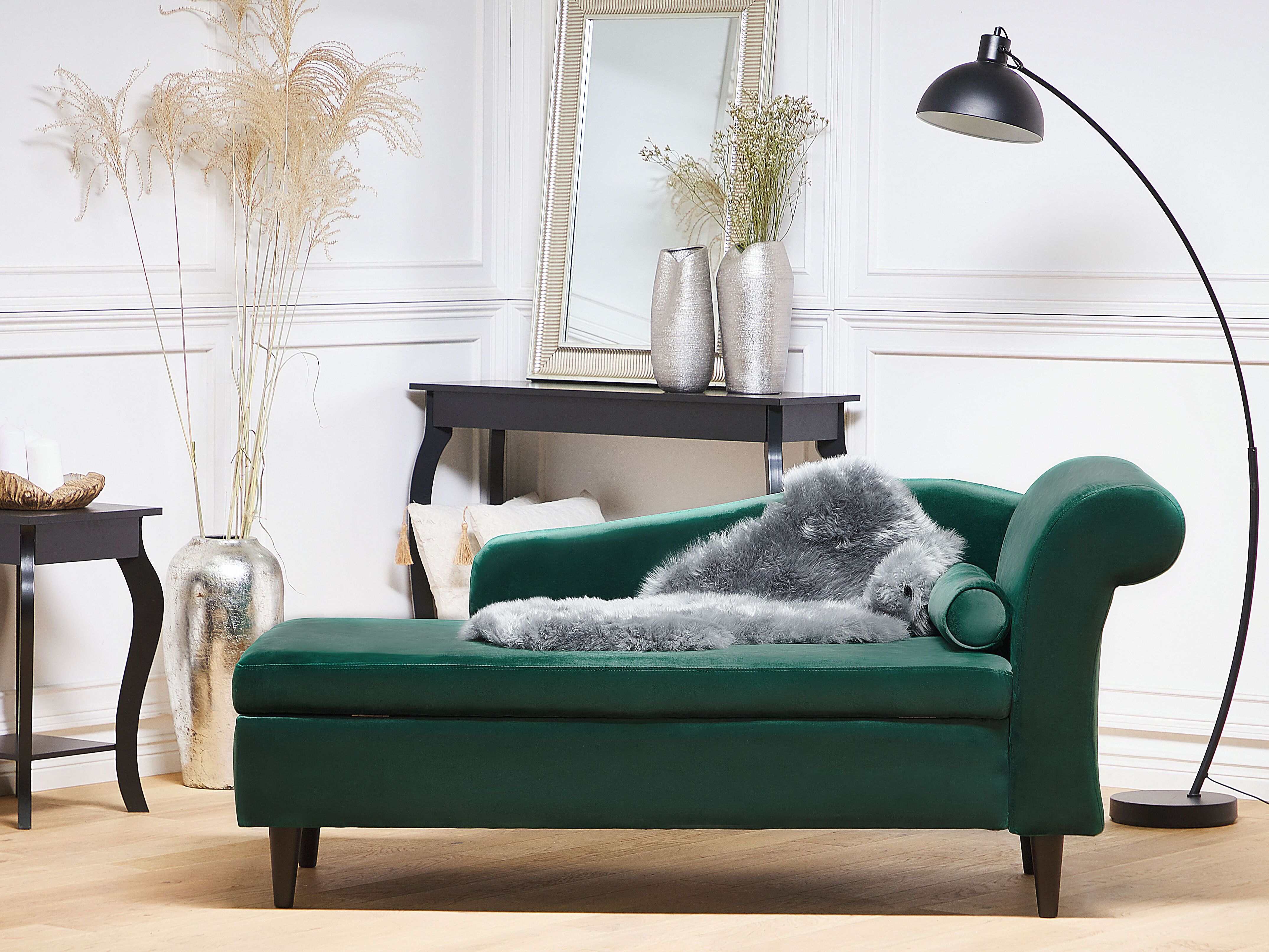 Right-Hand Chaise Lounge LUIRO Velvet Dark Green with Storage