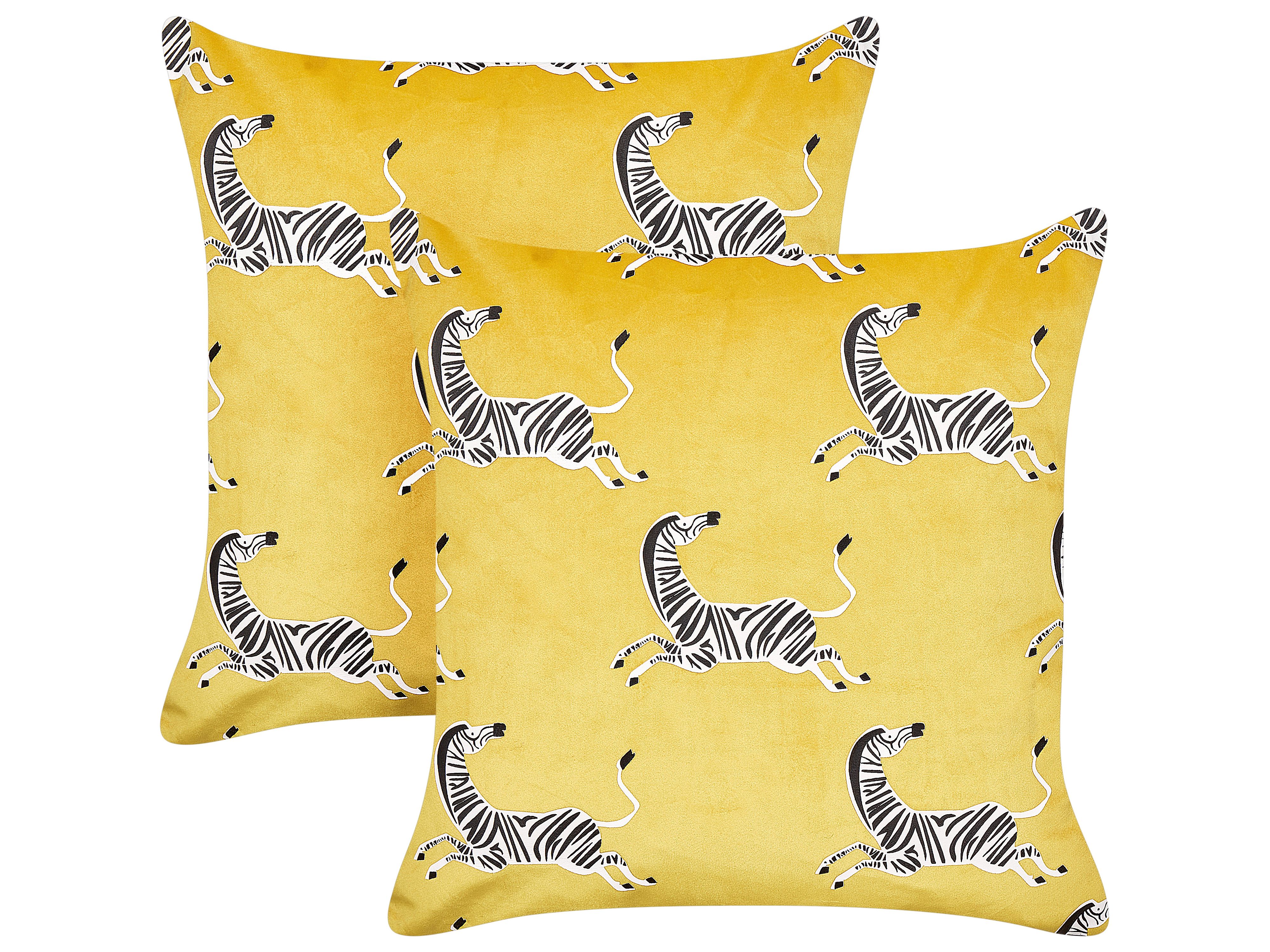 Set of 2 Decorative Cushions ACONITUM Velvet 45 x 45 cm Yellow Animal Pattern