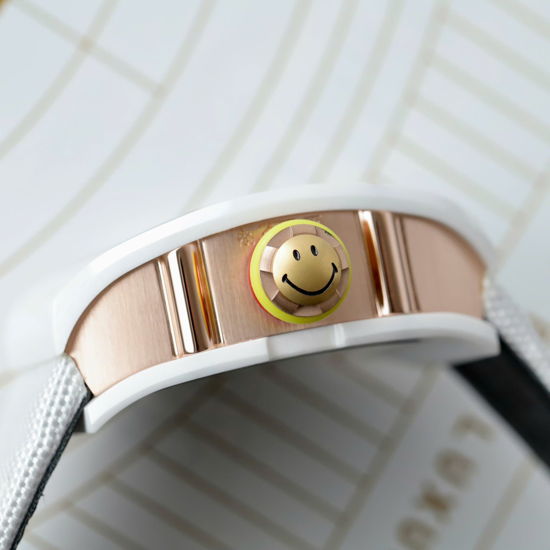 Richard Mille Best Copies Watch RM88 Smiley White Ceramic Fabic Nato Strap 42mm - Top club