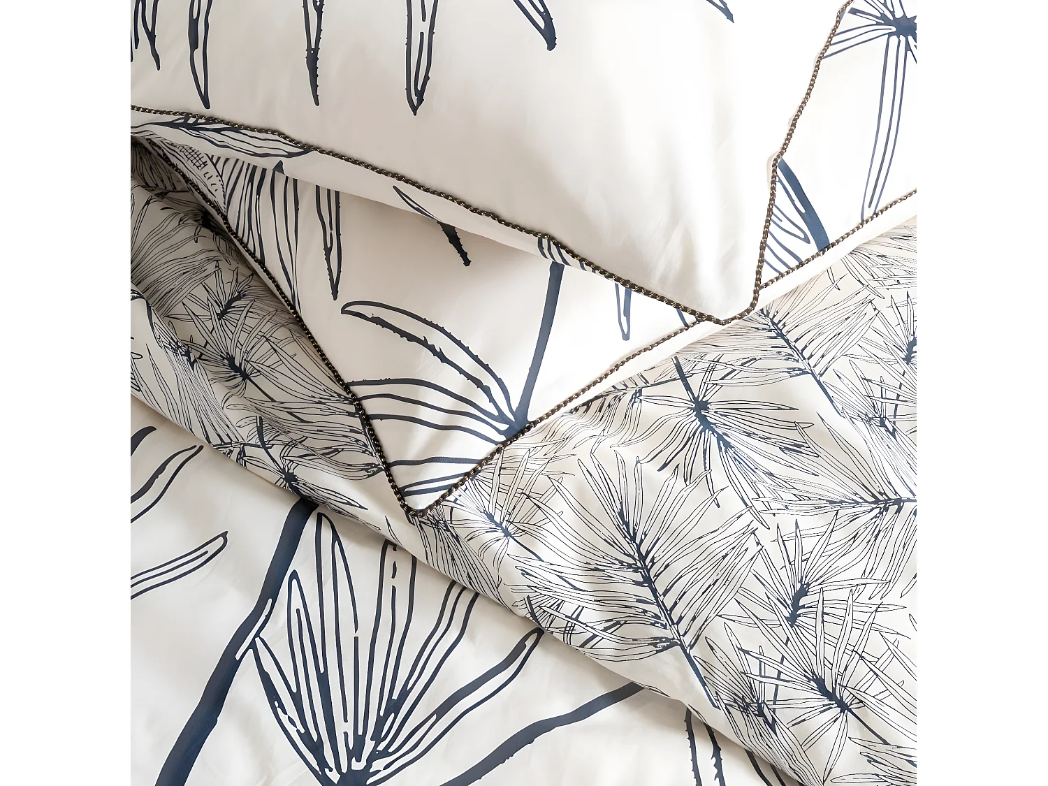Parure de lit 2 personnes en coton 57 fils imprimé blanc 240x220cm
