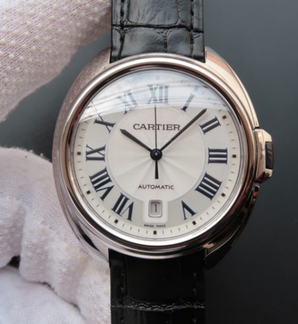 Replica Cartier Cle de Cartier SS White Textured Dial Leather Strap MIYOTA9015 - Top club