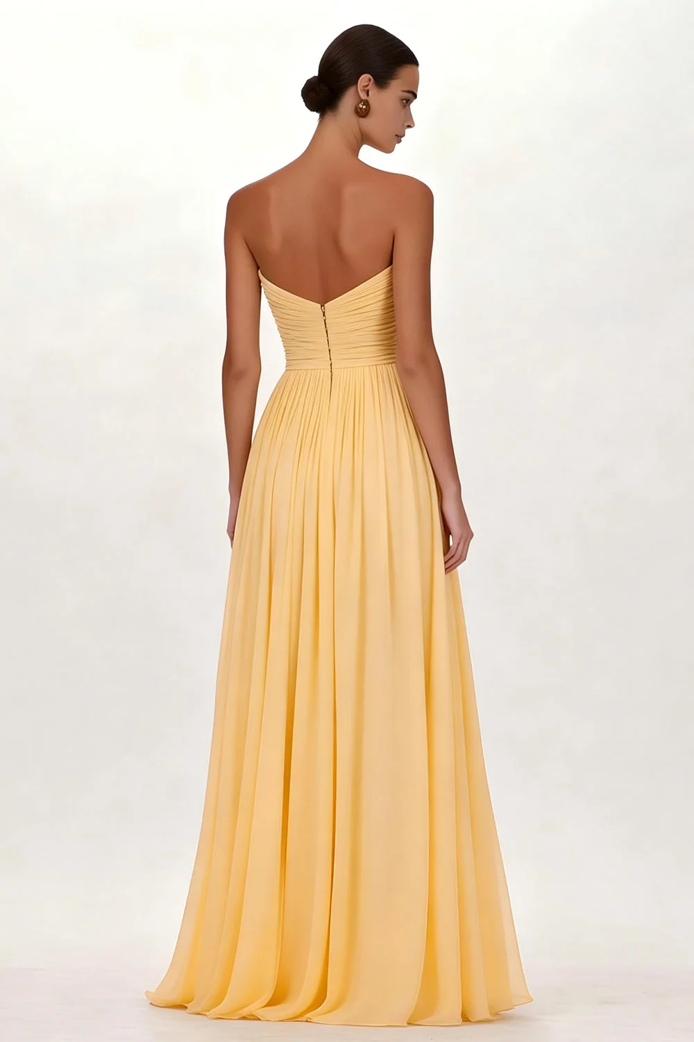 Yellow Chiffon Pleated A Line Sweetheart Long Formal Dress