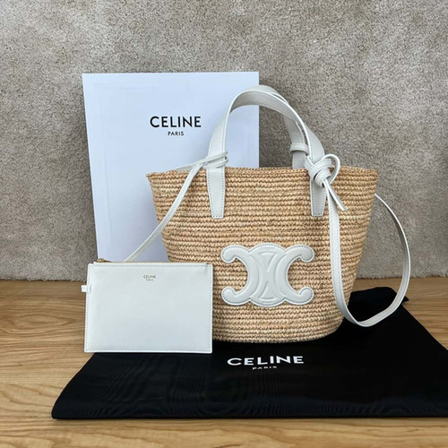 CELINE TEEN plant material and cow leather soft classic basket bag white