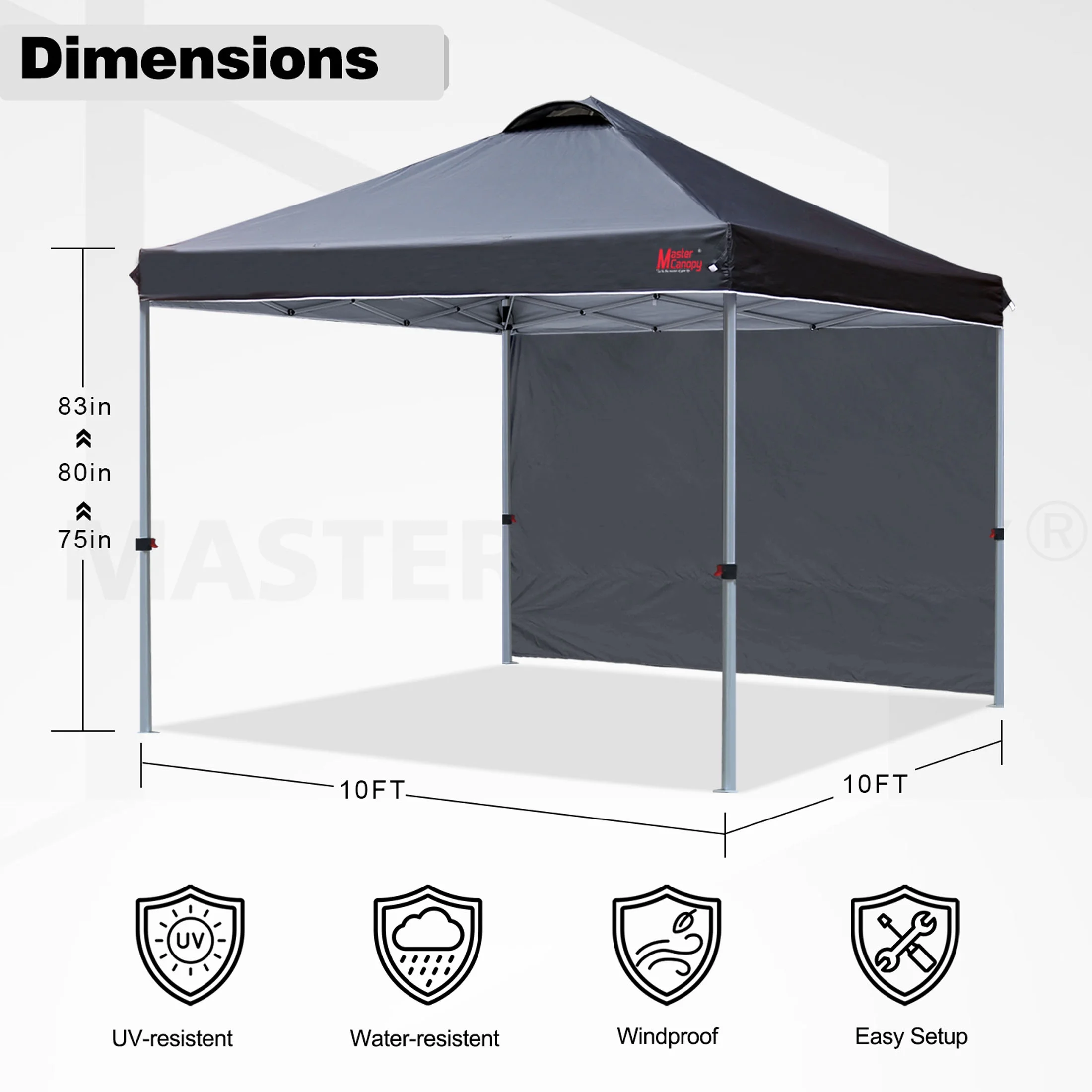 MASTERCANOPY 10' x 10' Easy Pop-up Canopy Tent Outdoor Shade Shelter with 1 Sidewall, White - Image 26