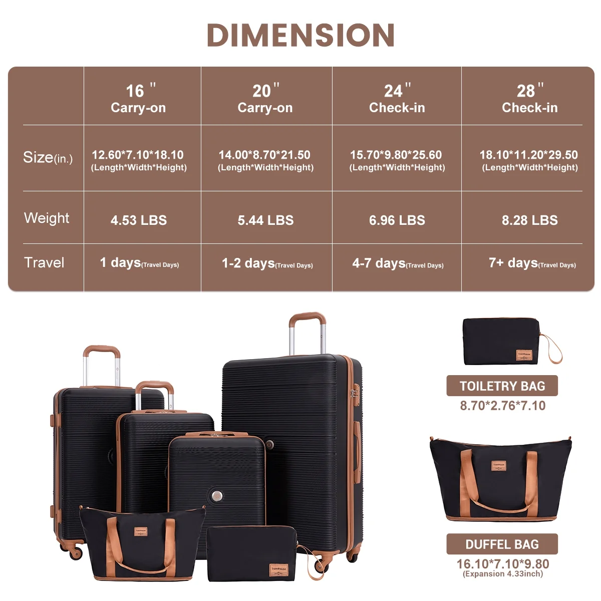 Travelhouse 6 Piece Hardshell Luggage Set Hardside Lightweight Suitcase with TSA Lock Spinner Wheels.(White) - Image 25
