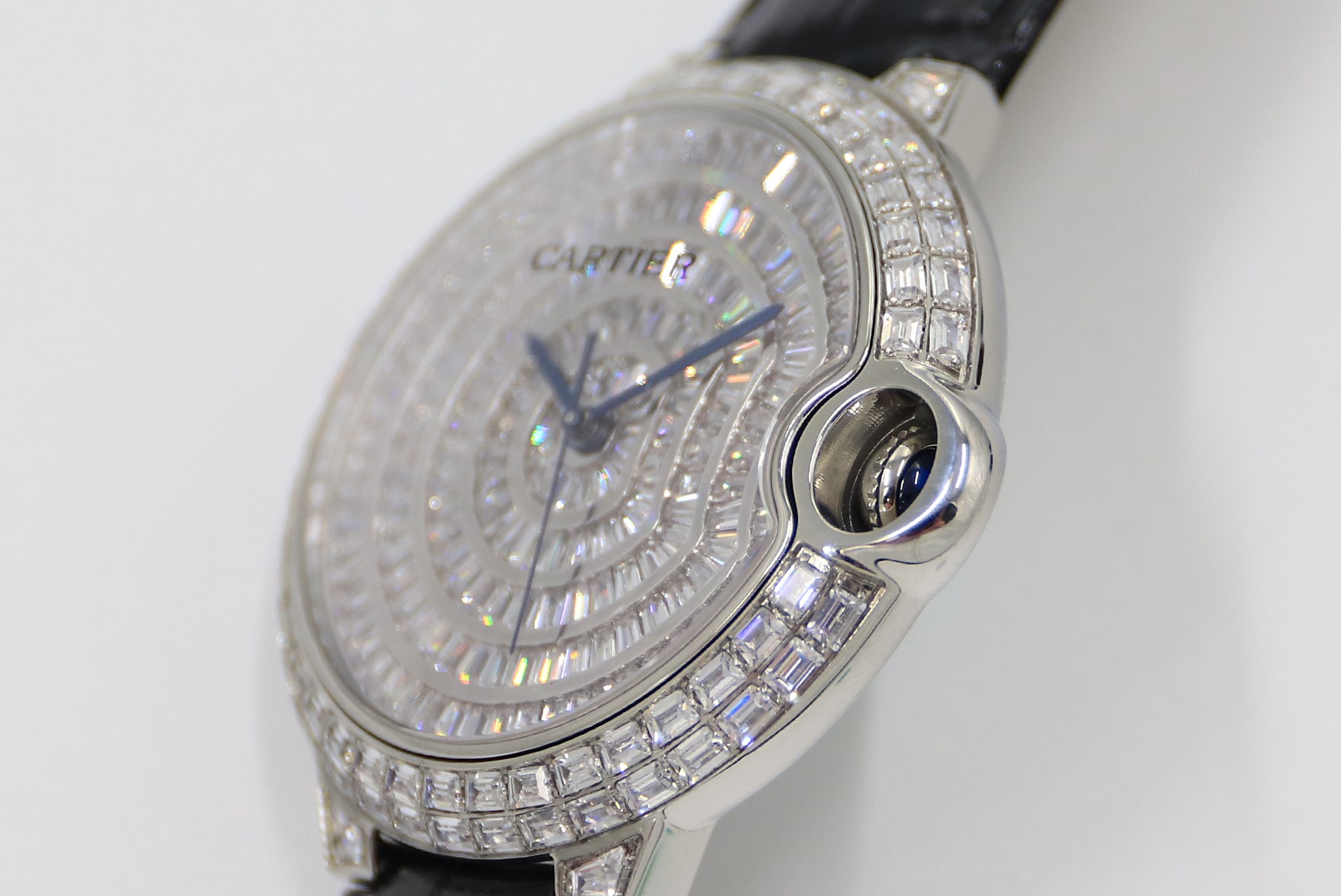 Cartier Blue Balloon Square Diamonds Full Sky Watch-White-Leather-42mm(1:1 replica) - Top club