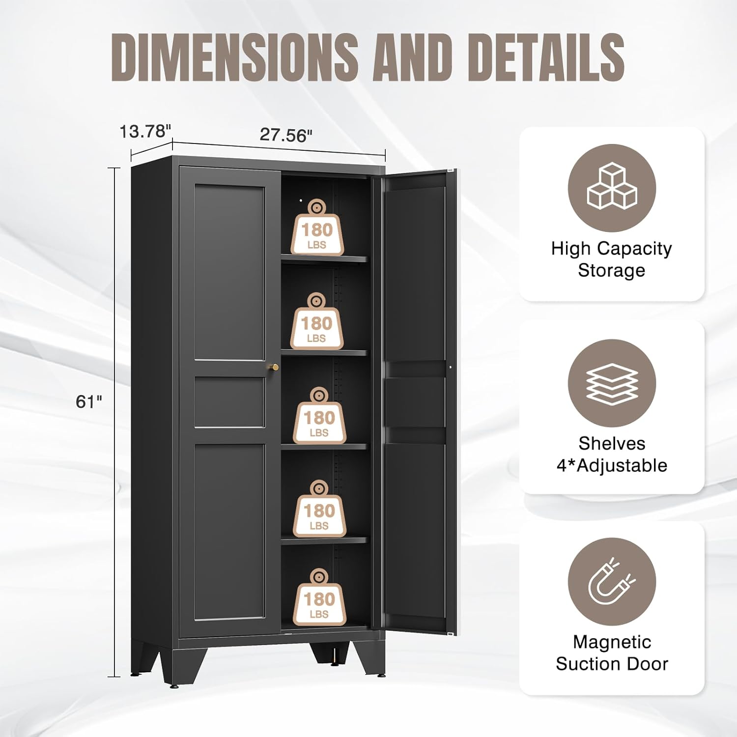 Yizosh Metal Pantry Cabinet,Tall Kitchen Pantry Storage Cabinet with Doors and Adjustable Shelves - 61