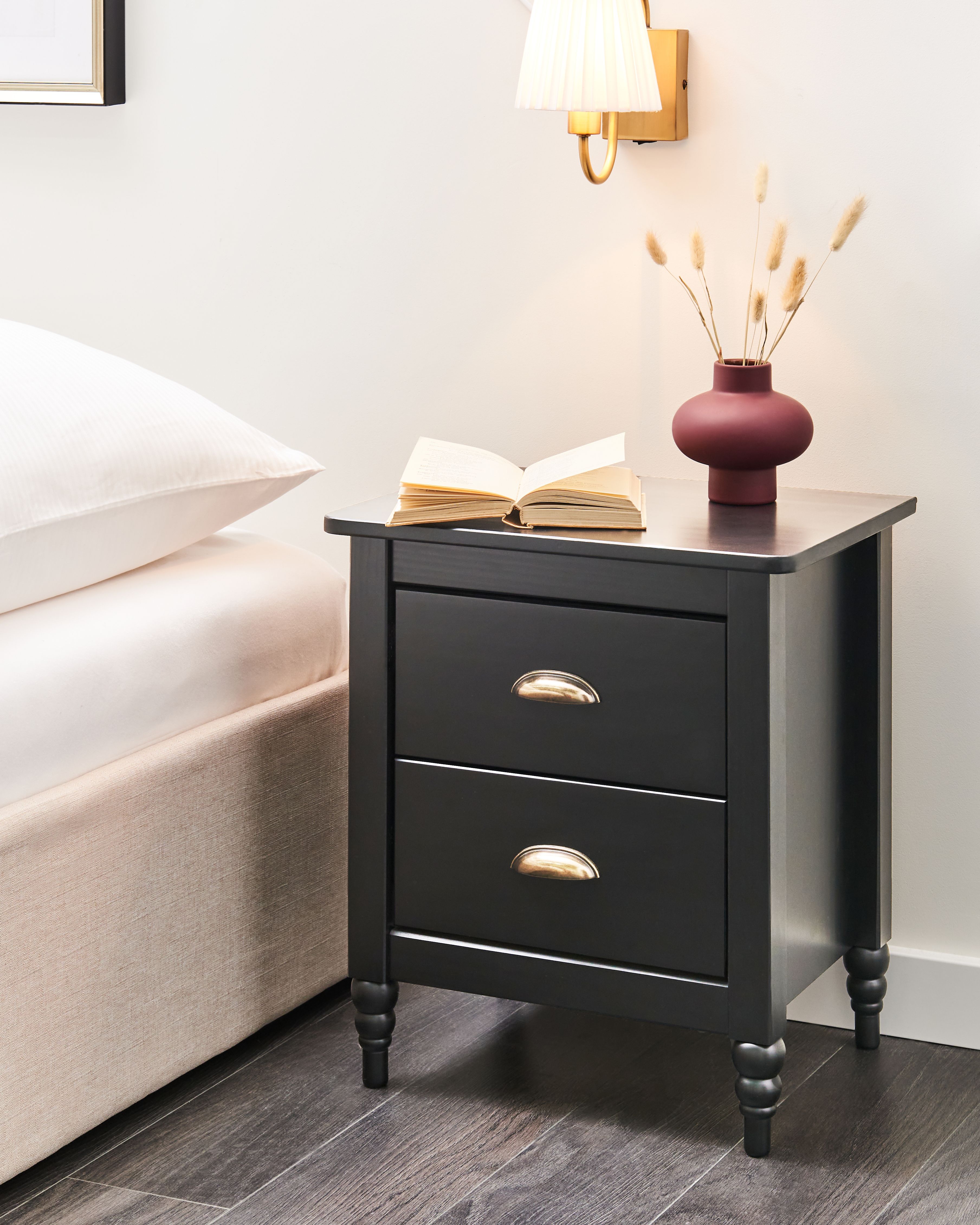 2 Drawer Bedside Table SHILLINGTON Pine Wood Black
