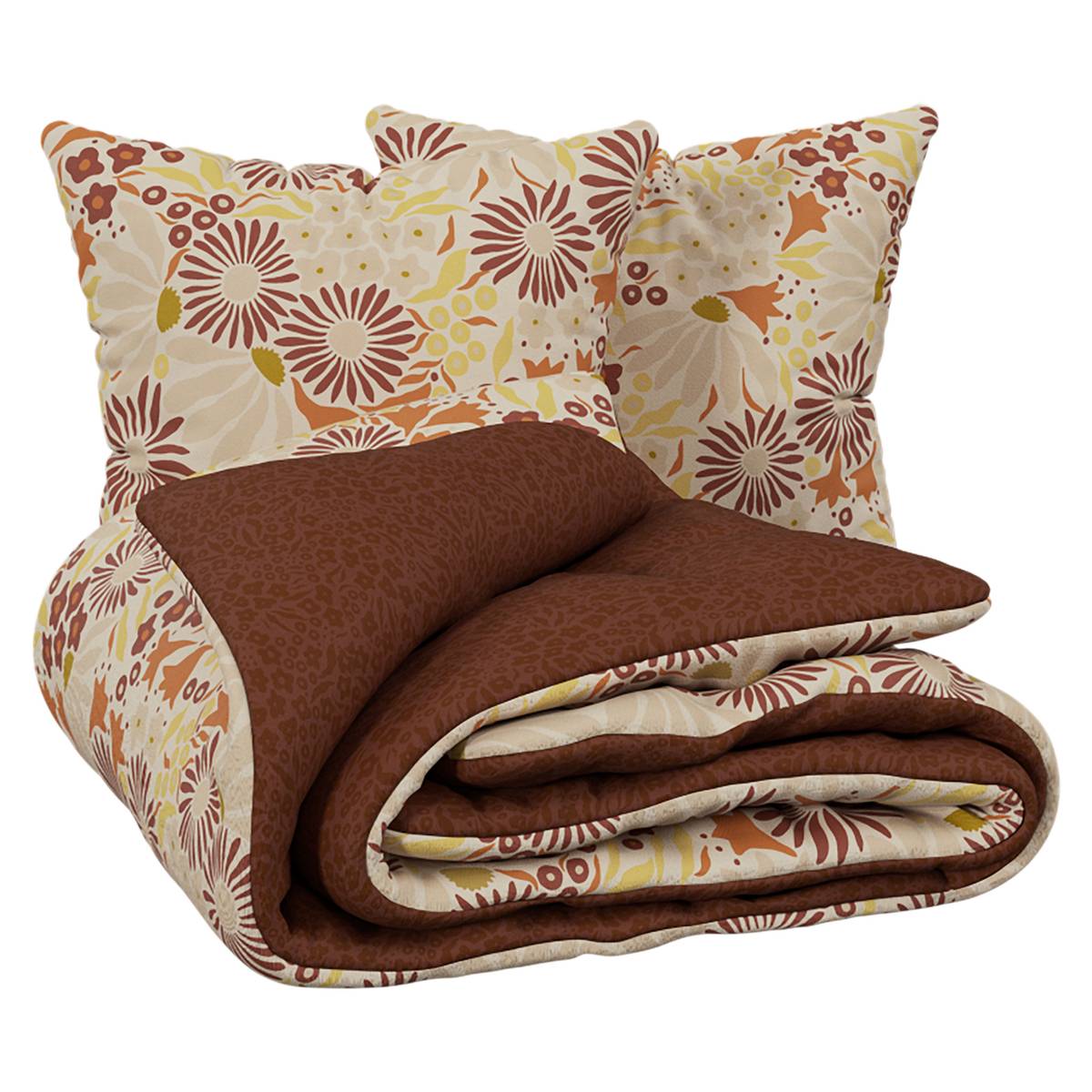 Printed bed set "Daisie" Brown, 240x220 cm