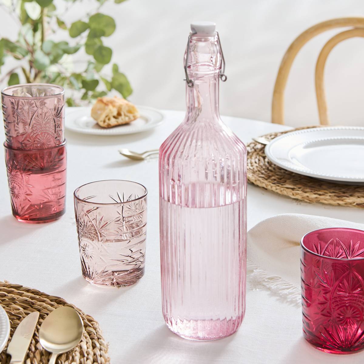 Set of 4 low tumblers"Ayla" 350 ml, glass, Pink