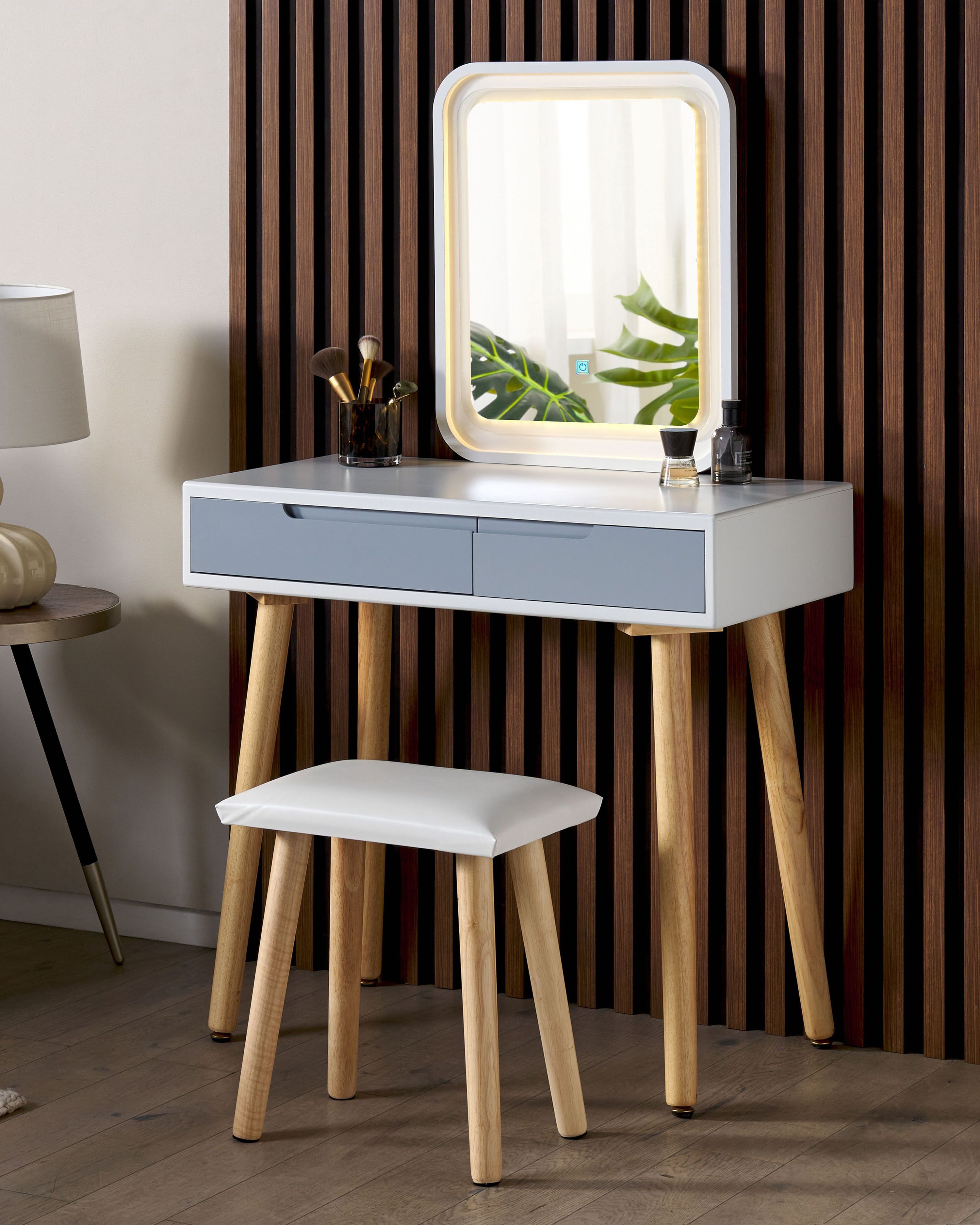 Dressing Table with Mirror and Stool DIEPPE LED White