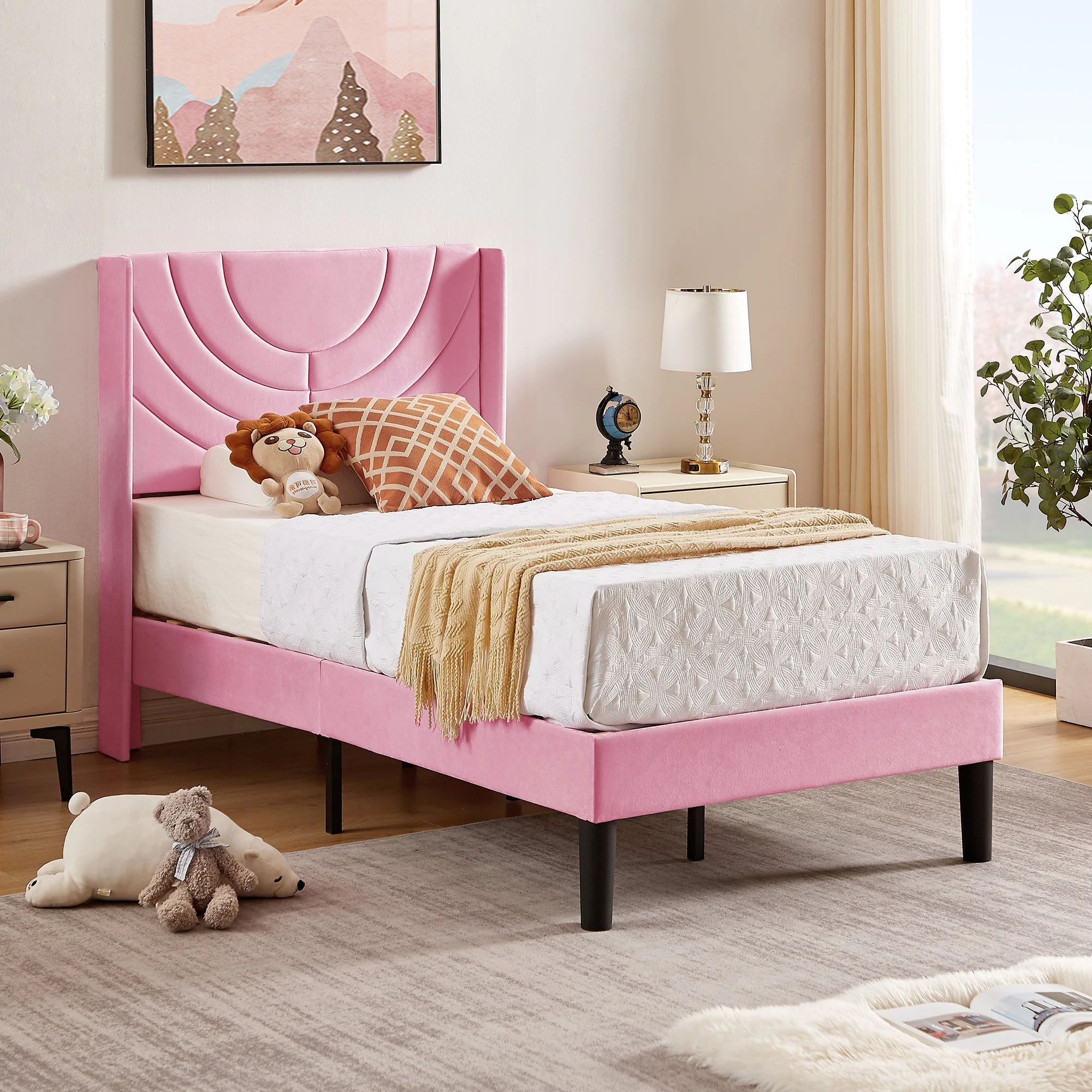 VECELO Set of 2 Twin Bed Frames, Modern Upholstered Platform Bed Frame with Tufted Headboard, No Box Spring Needed, Dark Green - Image 31