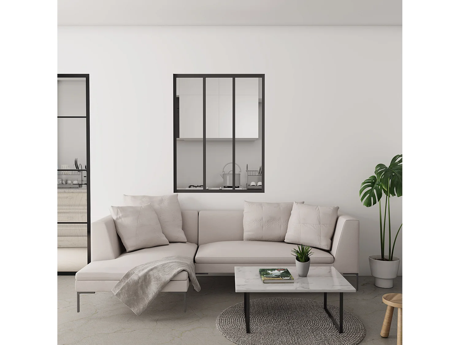 Verrière atelier “Clarté Maximale” - 3 Panneaux en verre trempé 4mm et structure aluminium noir, 93x108 cm
