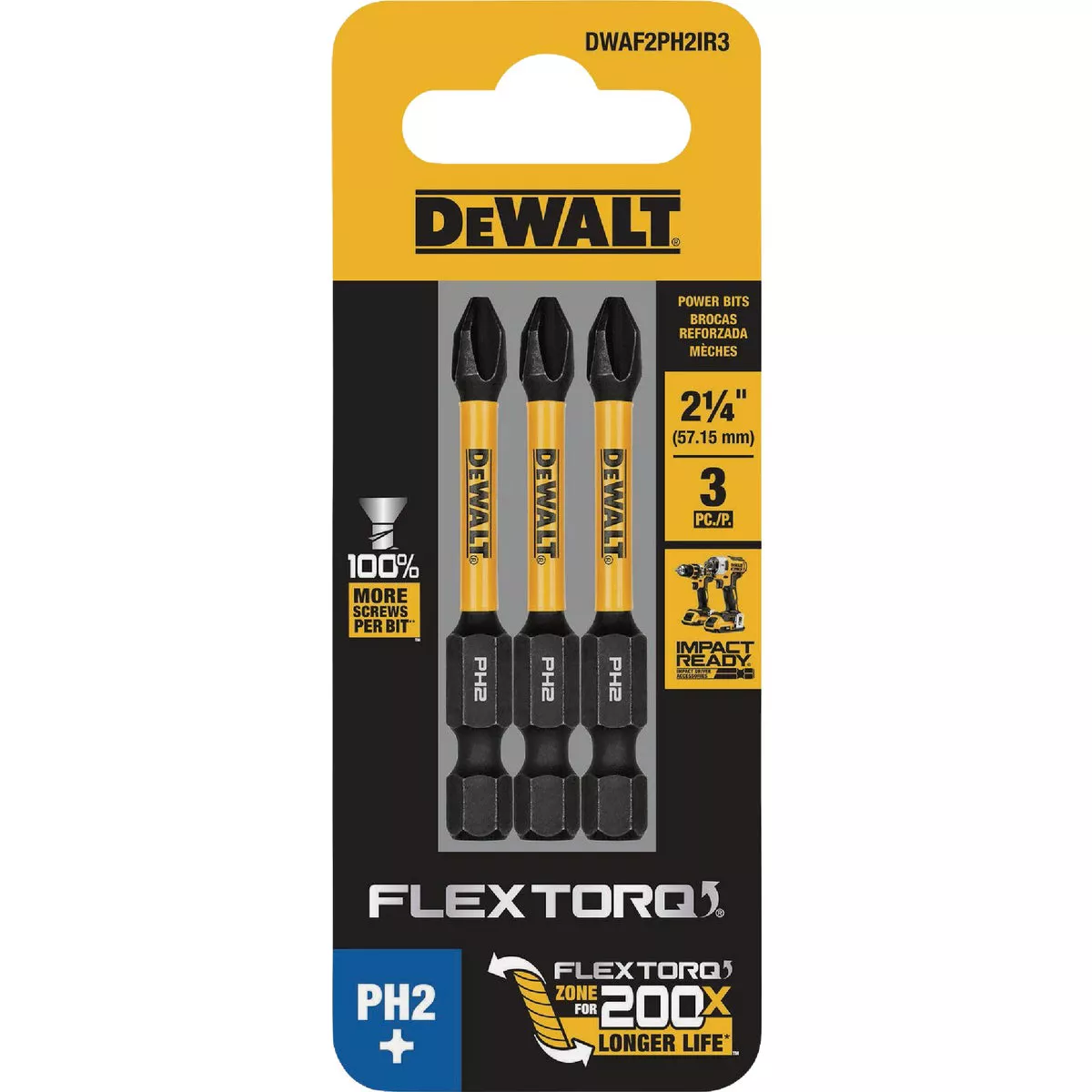 DEWALT FlexTorq 2 In. #2 Phillips Impact Screwdriver Bit (3-Pack)