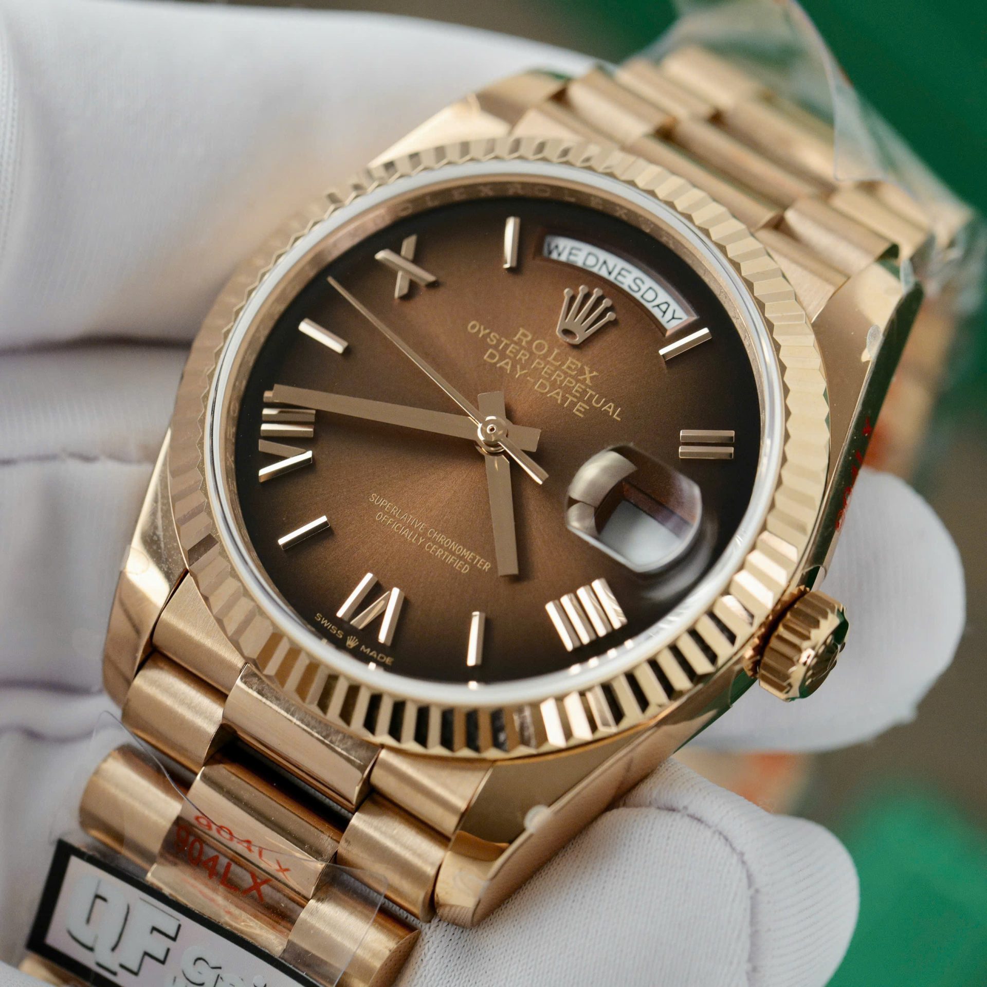 Rolex Day-Date 128235 Replica Watch Dial Chocolate Weight 158gram QF Factory 36mm - Elite Watch Atelier