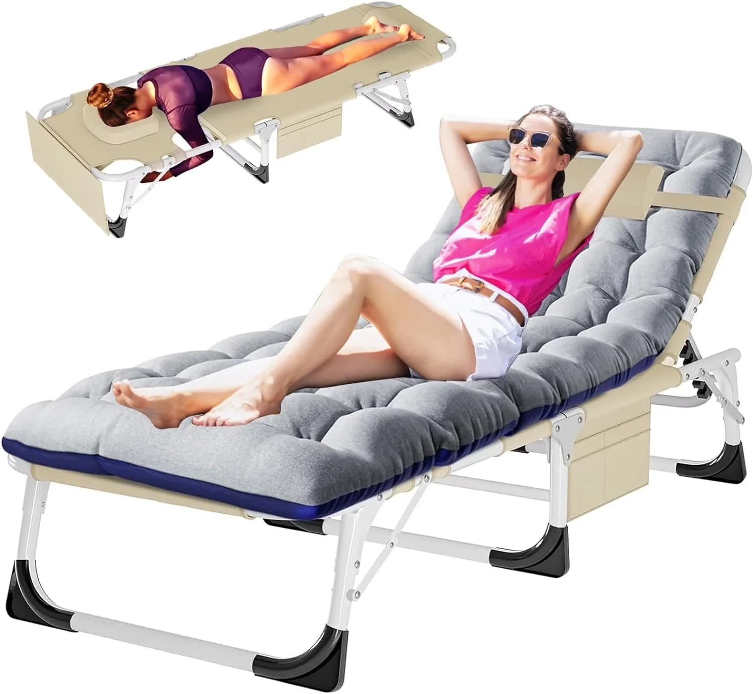 Slsy 5-Position Adjustable Folding Lounge Chair And Cot - 75.2" x 25.6" x 11.8" - Image 16 Slsy 5-Position Adjustable Folding Lounge Chair And Cot - 75.2" x 25.6" x 11.8" - Image 16