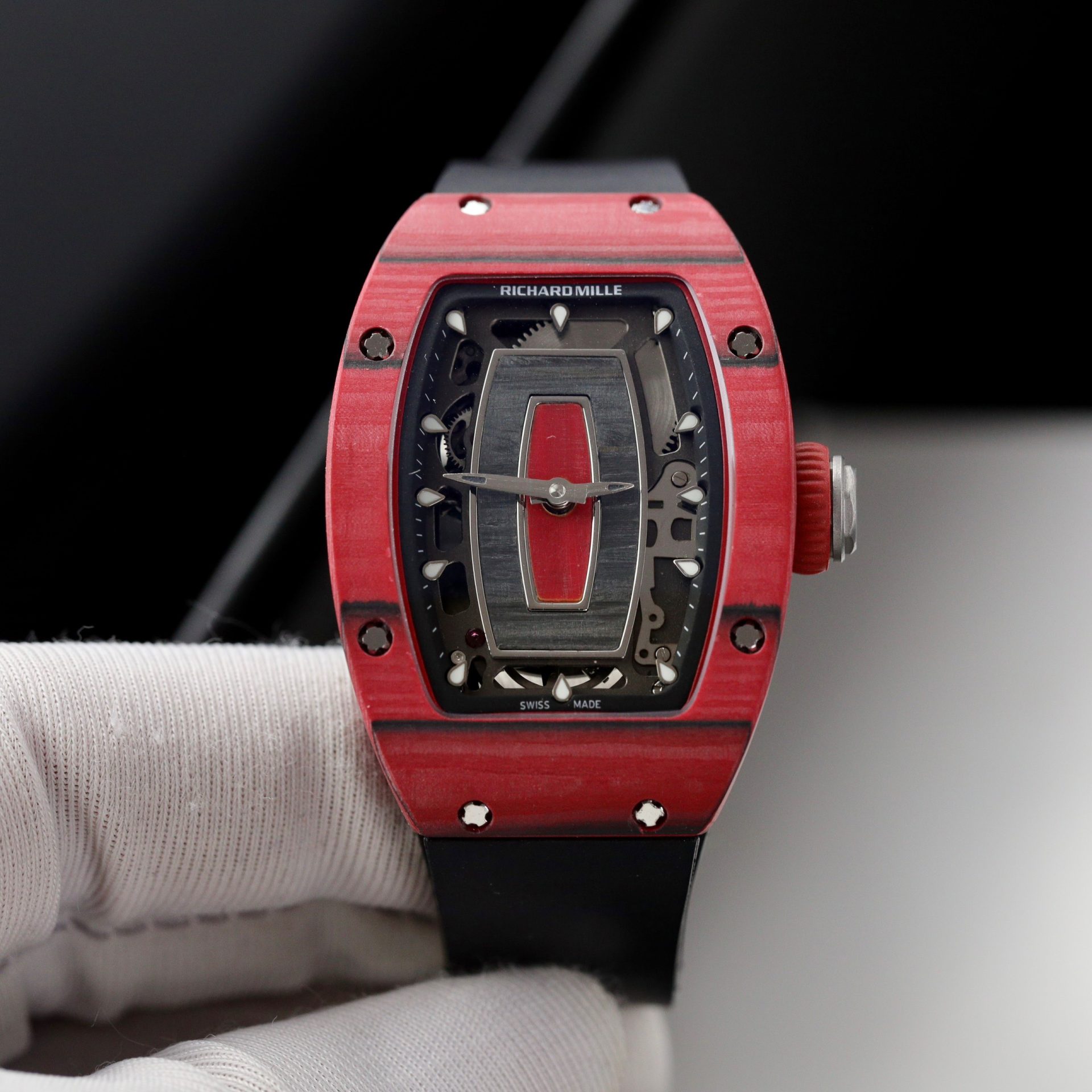 Richard Mille Rep 1:1 Watch RM07 Carbon Red Black Rubber Strap 36mm - Elite Watch Atelier