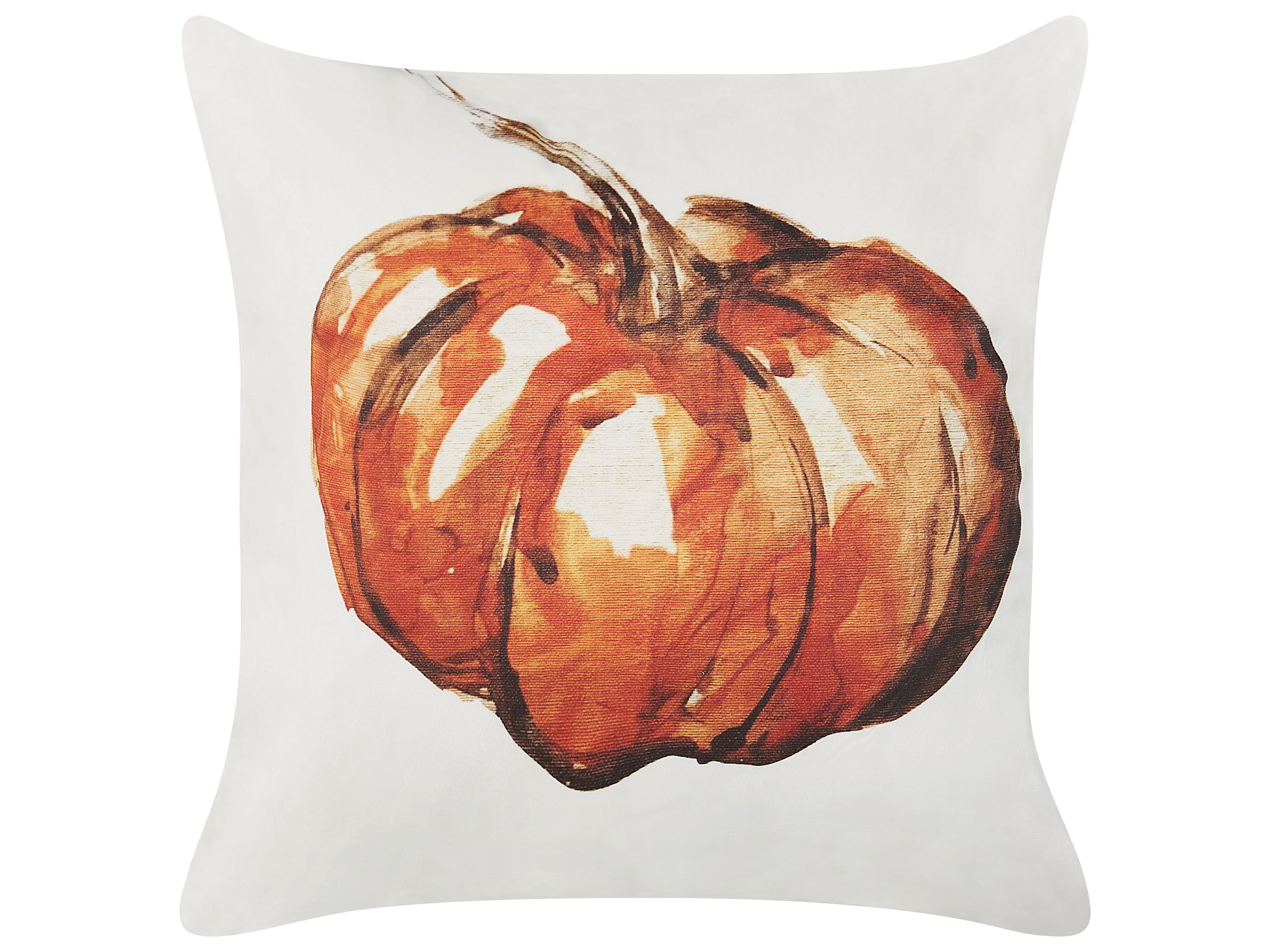 Throw Cushion CURBITA Velvet 45 x 45 cm Beige Plant Pattern
