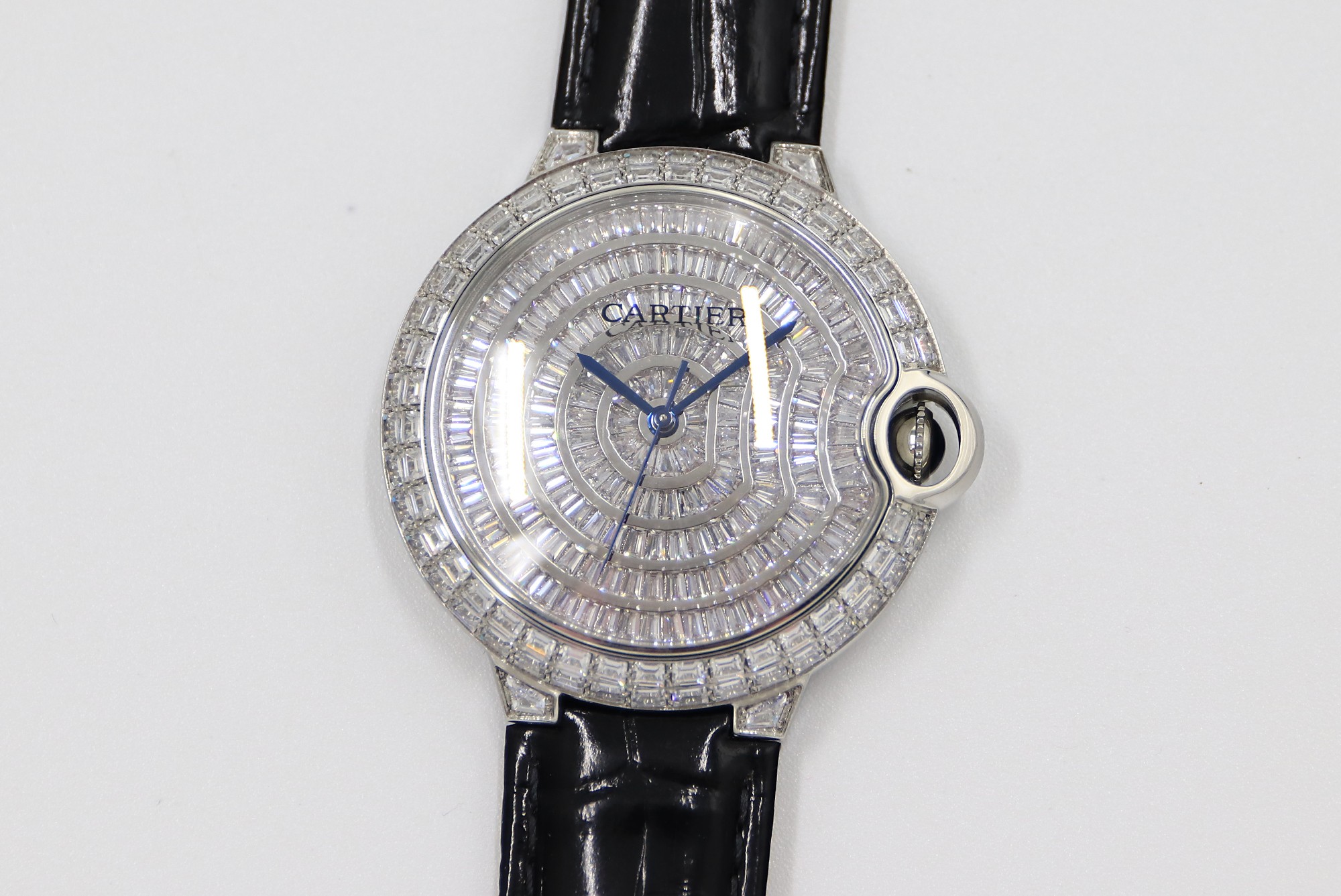 Cartier Blue Balloon Square Diamonds Full Sky Watch-White-Leather-42mm(1:1 replica) - Elite Watch Atelier