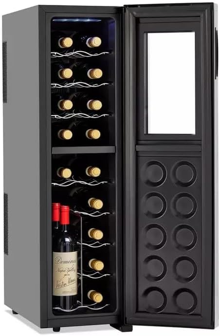 Wine Enthusiast 18-Bottle Slimline Dual Zone Wine Cooler - Energy Efficient Freestanding Wine Refrigerator - Upright Bottle Storage, Adjustable Thermostat, Digital Touchscreen (20.5” x 10.7