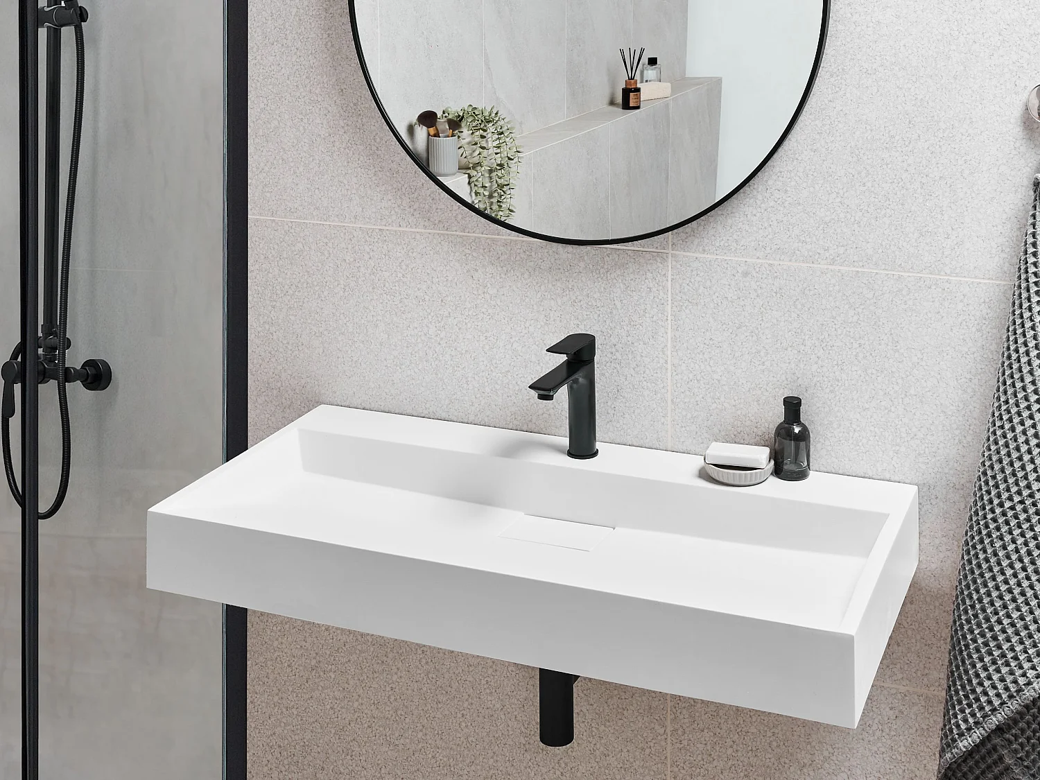 Vasque suspendue QUENKO 100 x 46 cm Moulage minéral Blanc