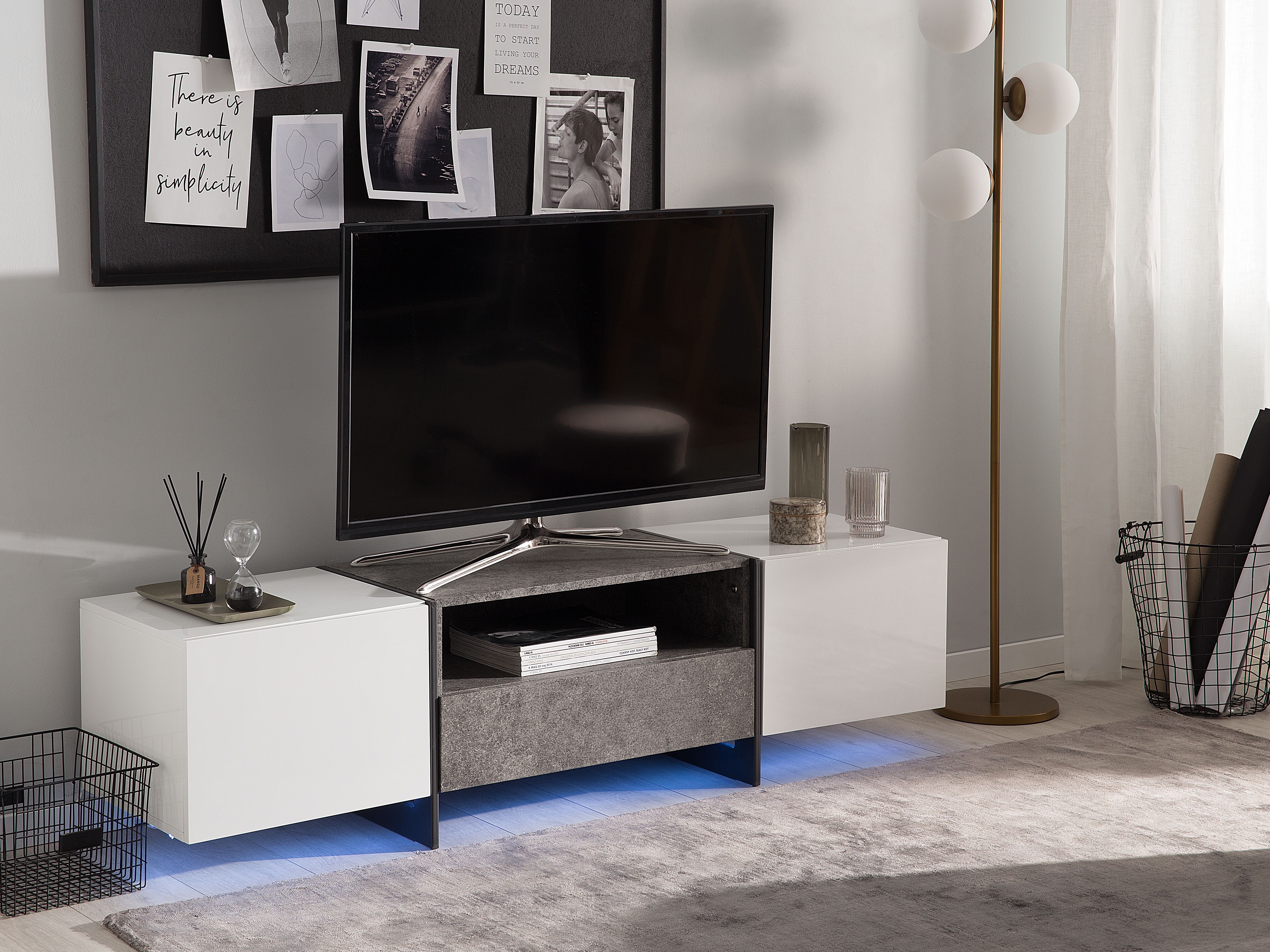 TV Stand LED RUSSEL Grey Concrete Effect