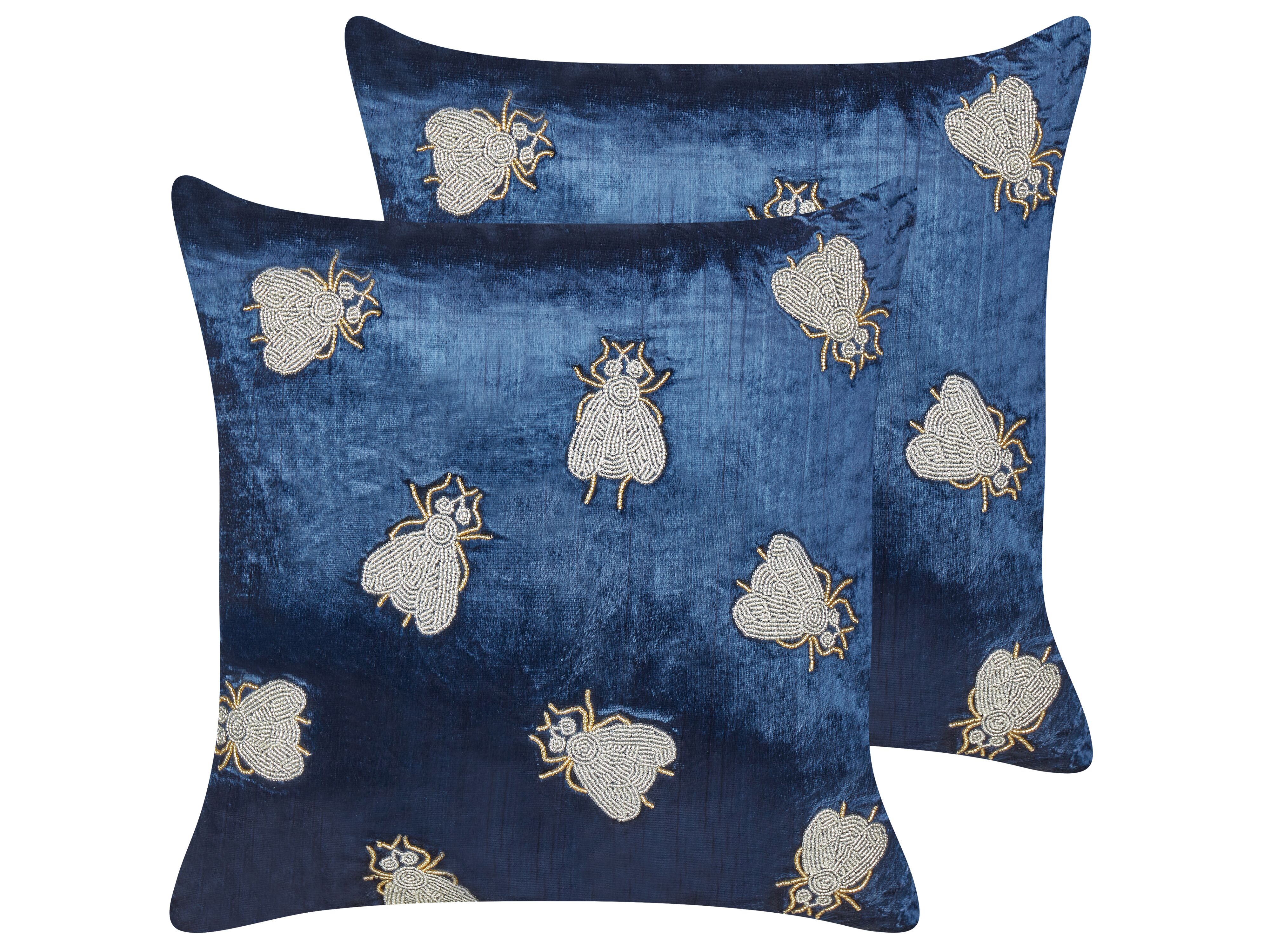 Set of 2 Decorative Cushions PENTAS Velvet 45 x 45 cm Navy Blue Animal Pattern
