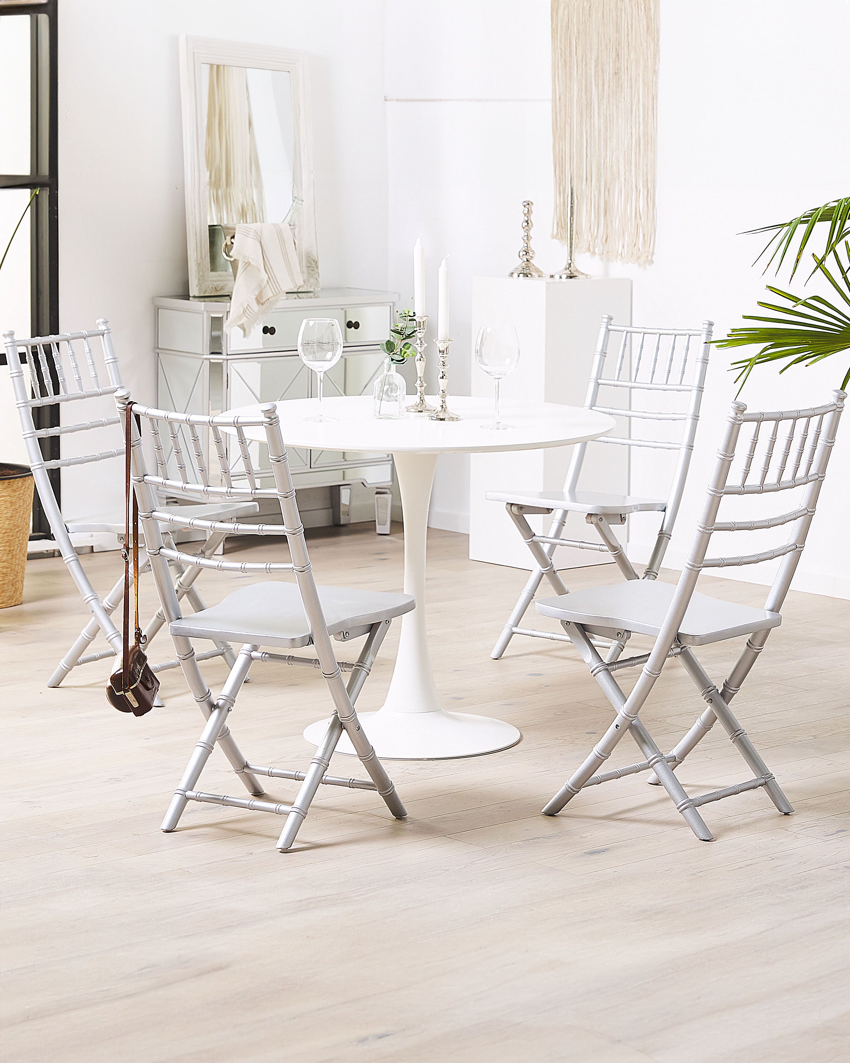 Set of 4 Dining Chairs Folding MACHIAS Beechwood Silver