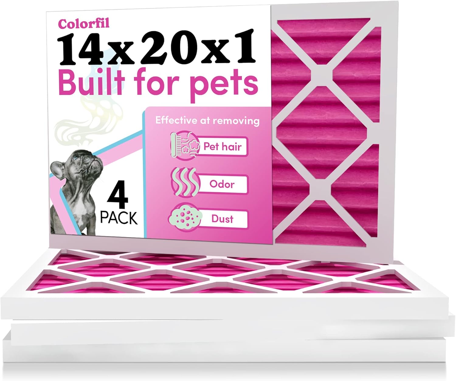 Colorfil 14x20x1 Air Filter (4-Pack) | Made in the USA | Color Changing | Remove Cat and Dog Odor | MERV 8 for Pet Hair Dander and Dust | 13.5