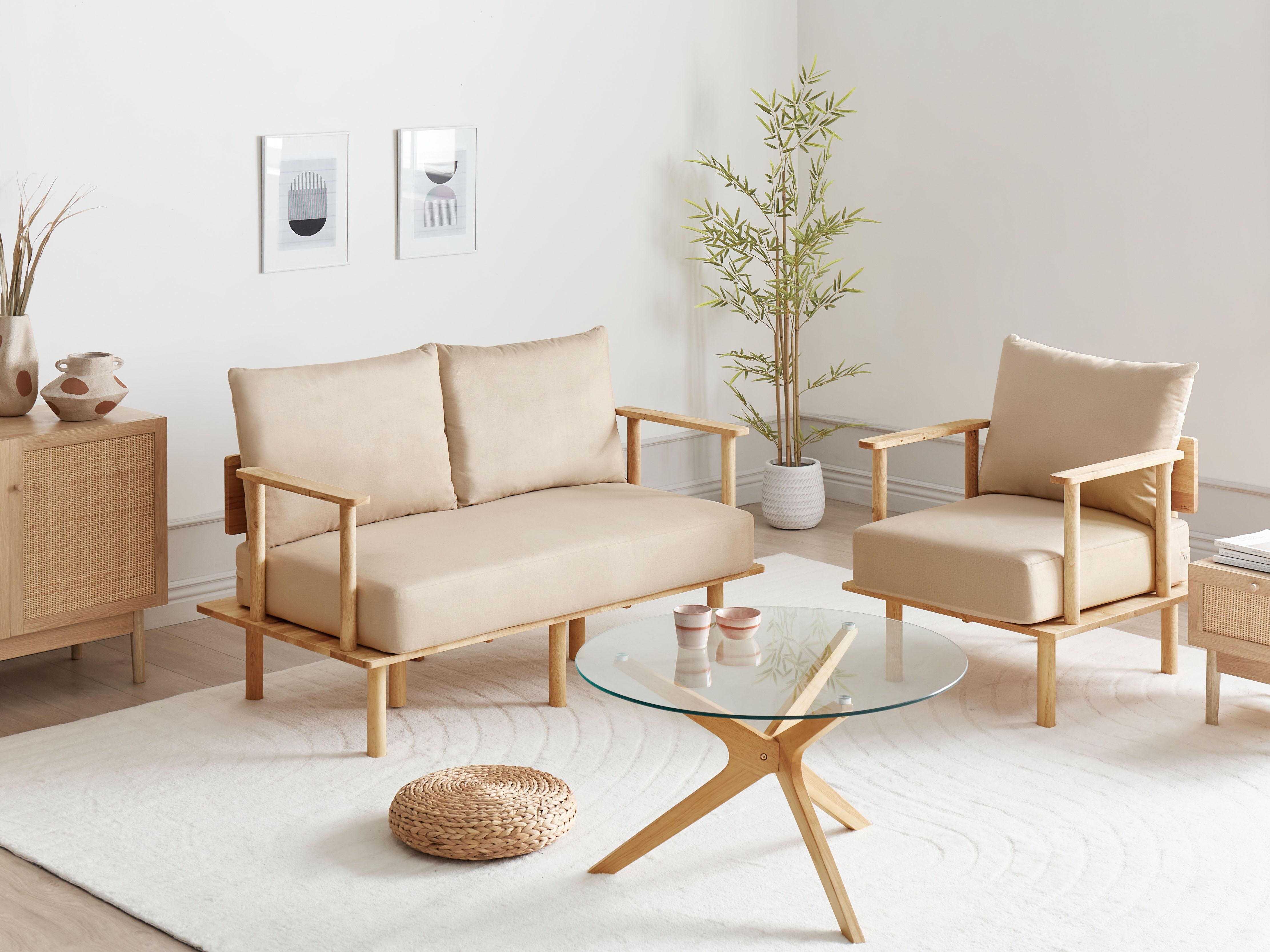 Living Room Set 3 Seater ASKER Fabric Sand Beige